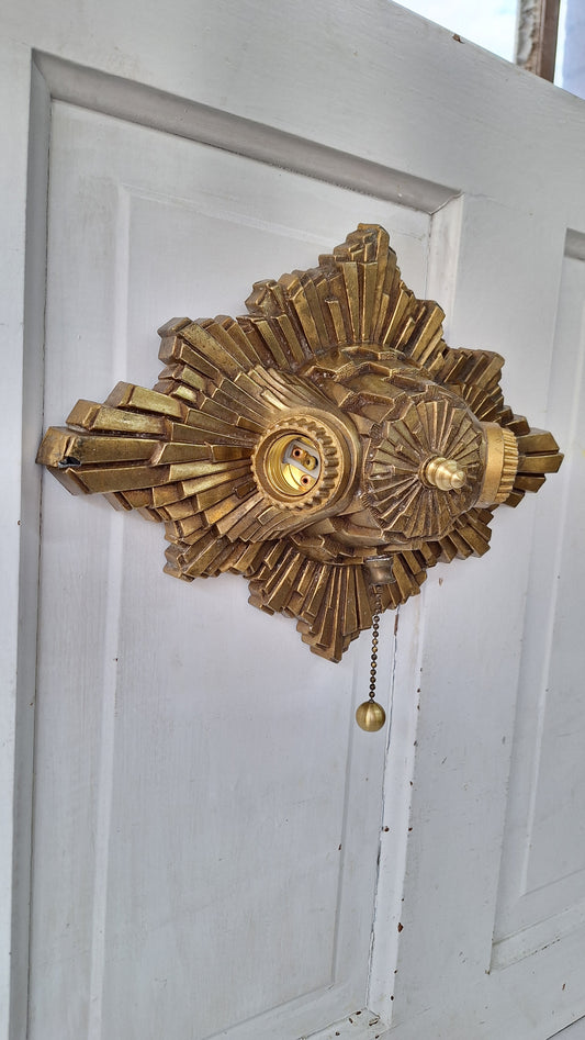 Art Deco Gold Flush Mount Light: Antique Two-Socket Ceiling Fixture