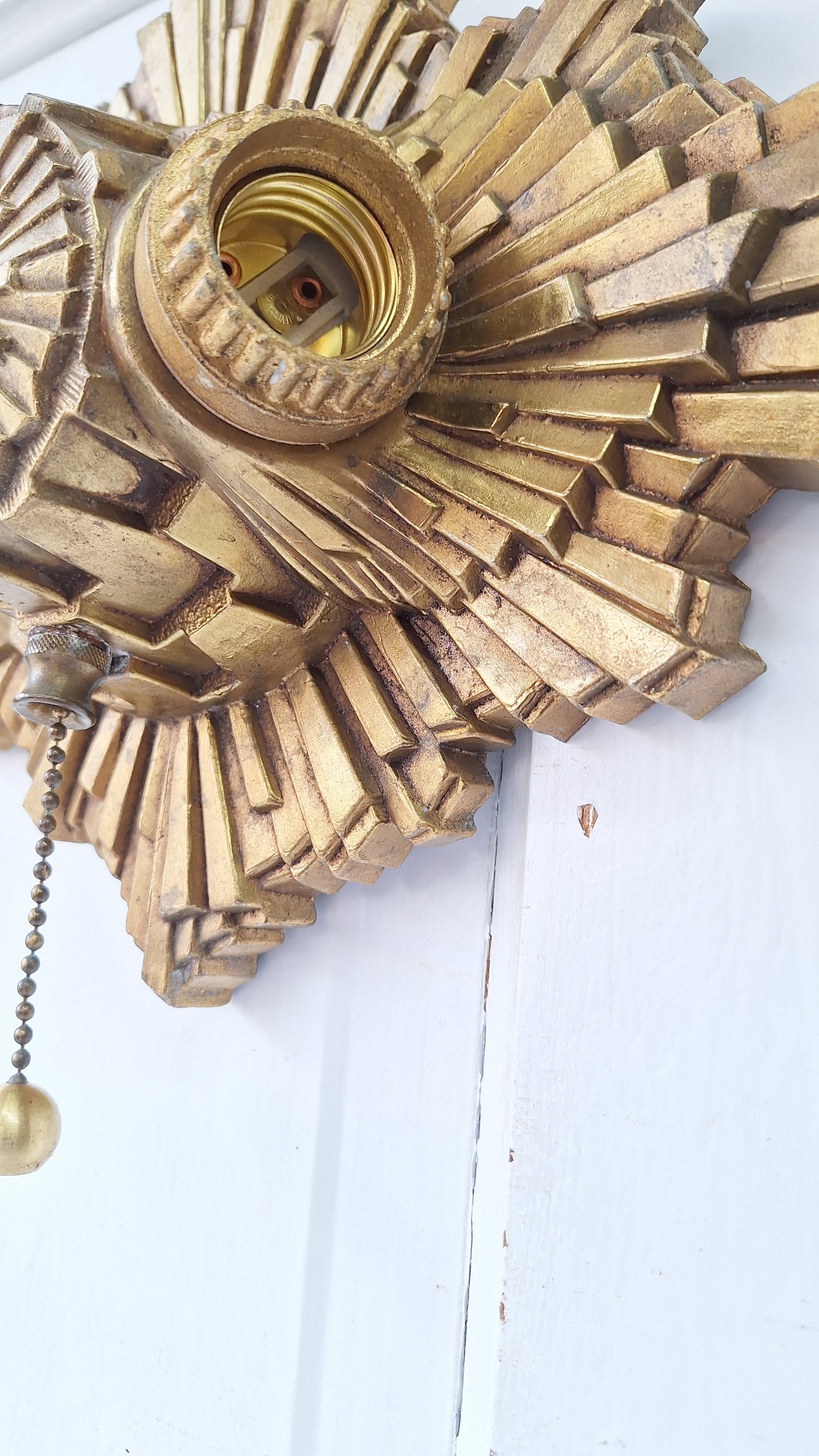 Art Deco Gold Flush Mount Light: Antique Two-Socket Ceiling Fixture