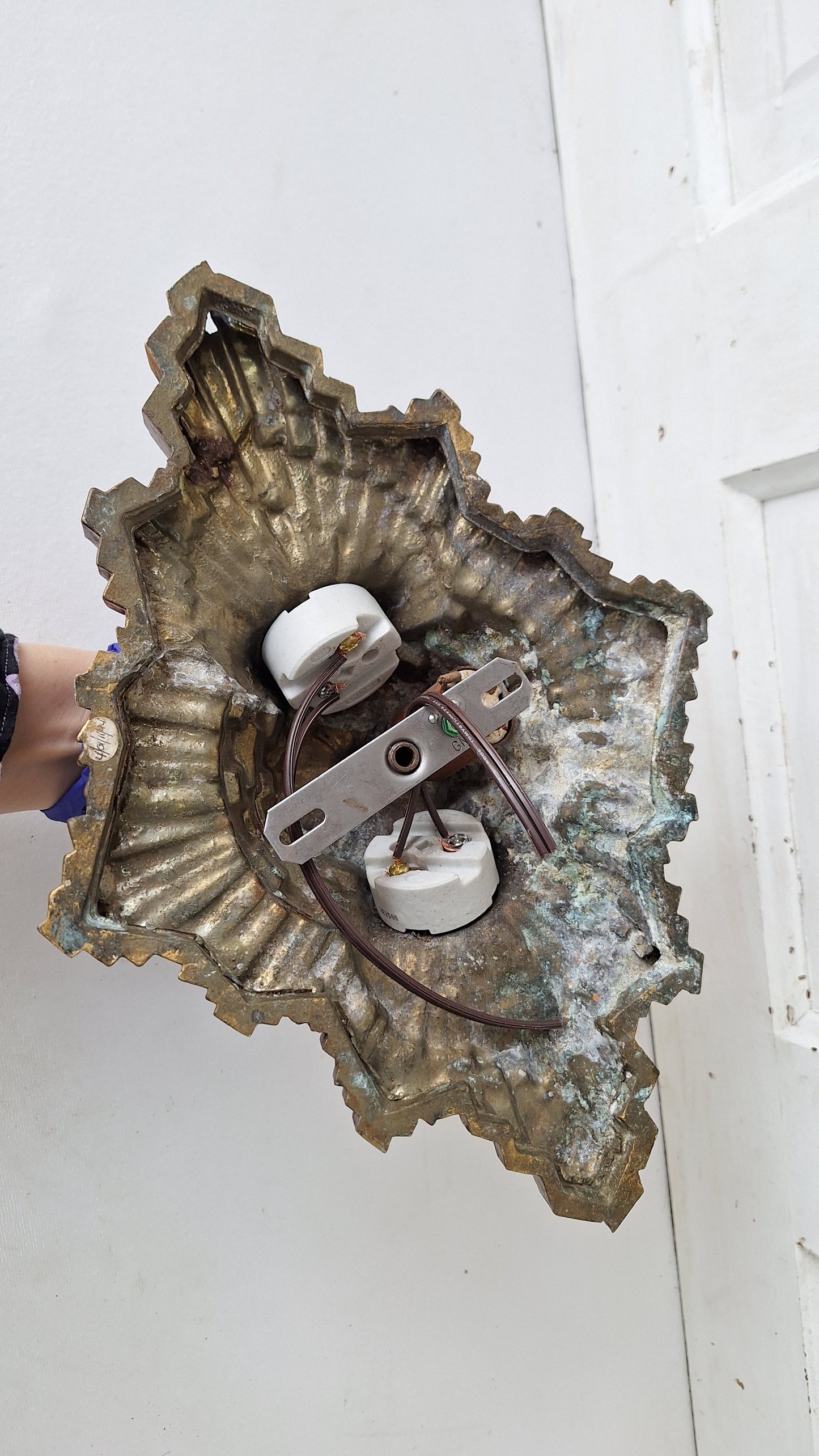 Art Deco Gold Flush Mount Light: Antique Two-Socket Ceiling Fixture