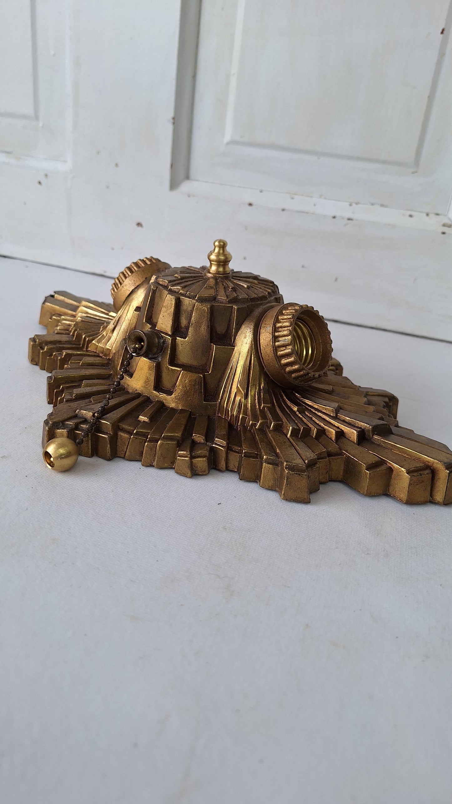 Art Deco Gold Flush Mount Light: Antique Two-Socket Ceiling Fixture