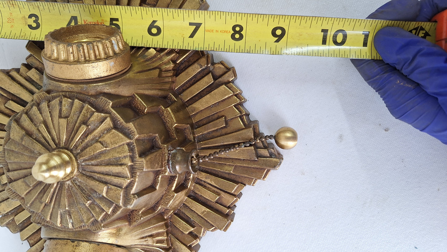 Art Deco Gold Flush Mount Light: Antique Two-Socket Ceiling Fixture