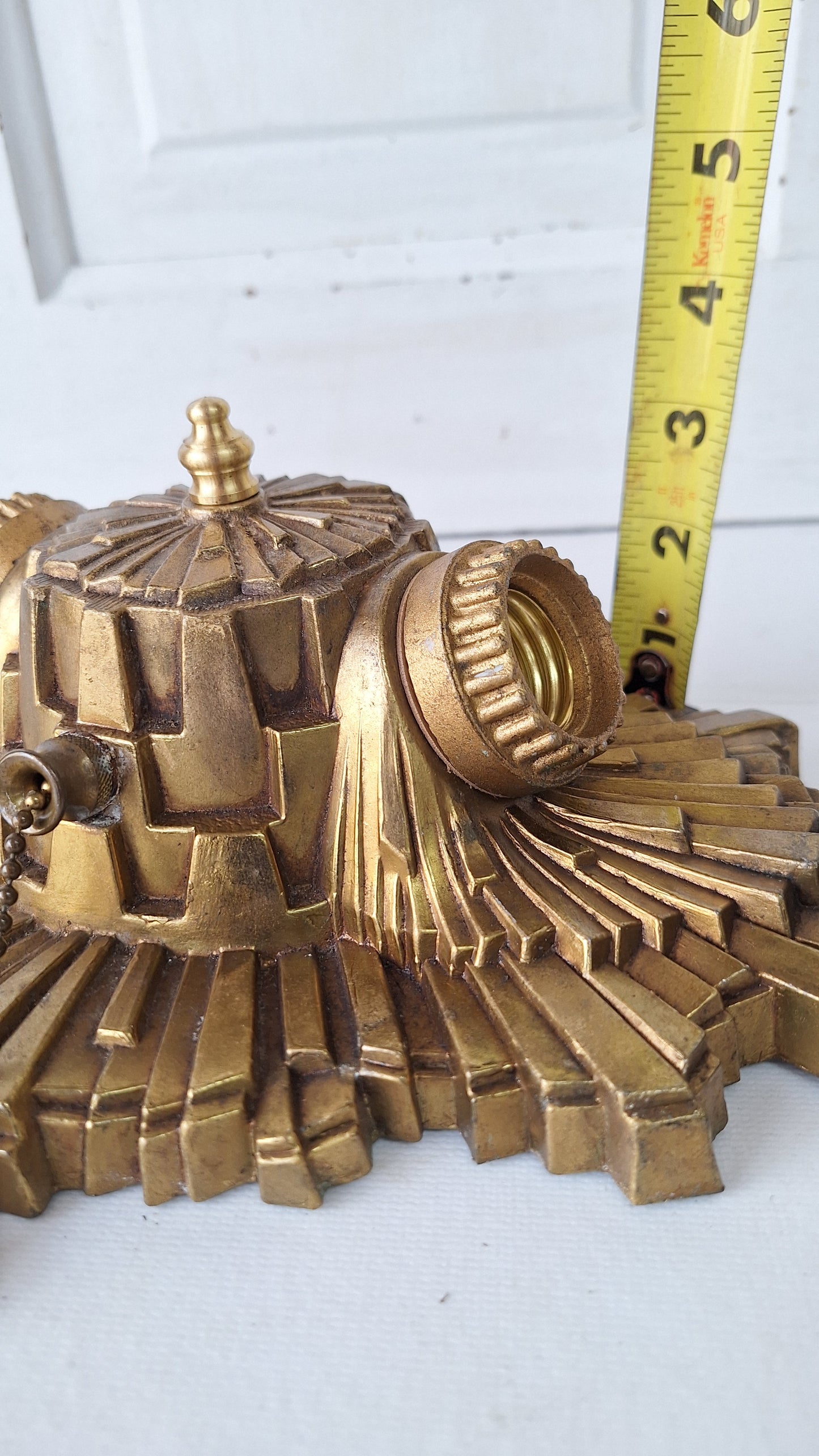 Art Deco Gold Flush Mount Light: Antique Two-Socket Ceiling Fixture