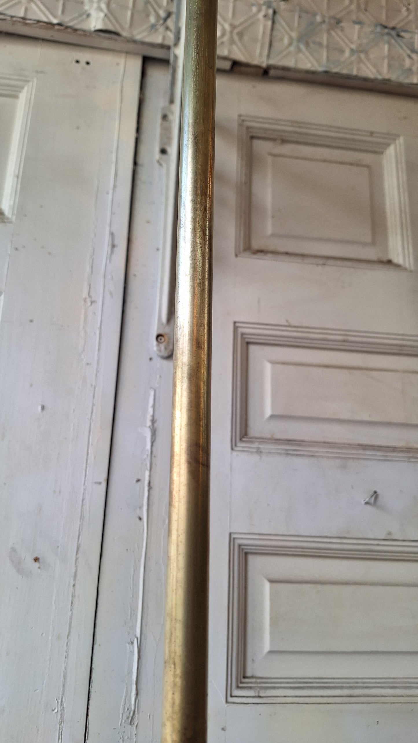 Vintage Holophane Chandelier, Brass and Prismatic Glass Light Fixture