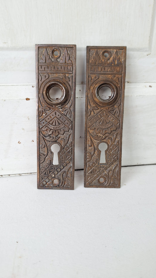 Branford Iron Backplates "Oriental" Pattern, Eastlake Antique Doorknob Escuthcheons
