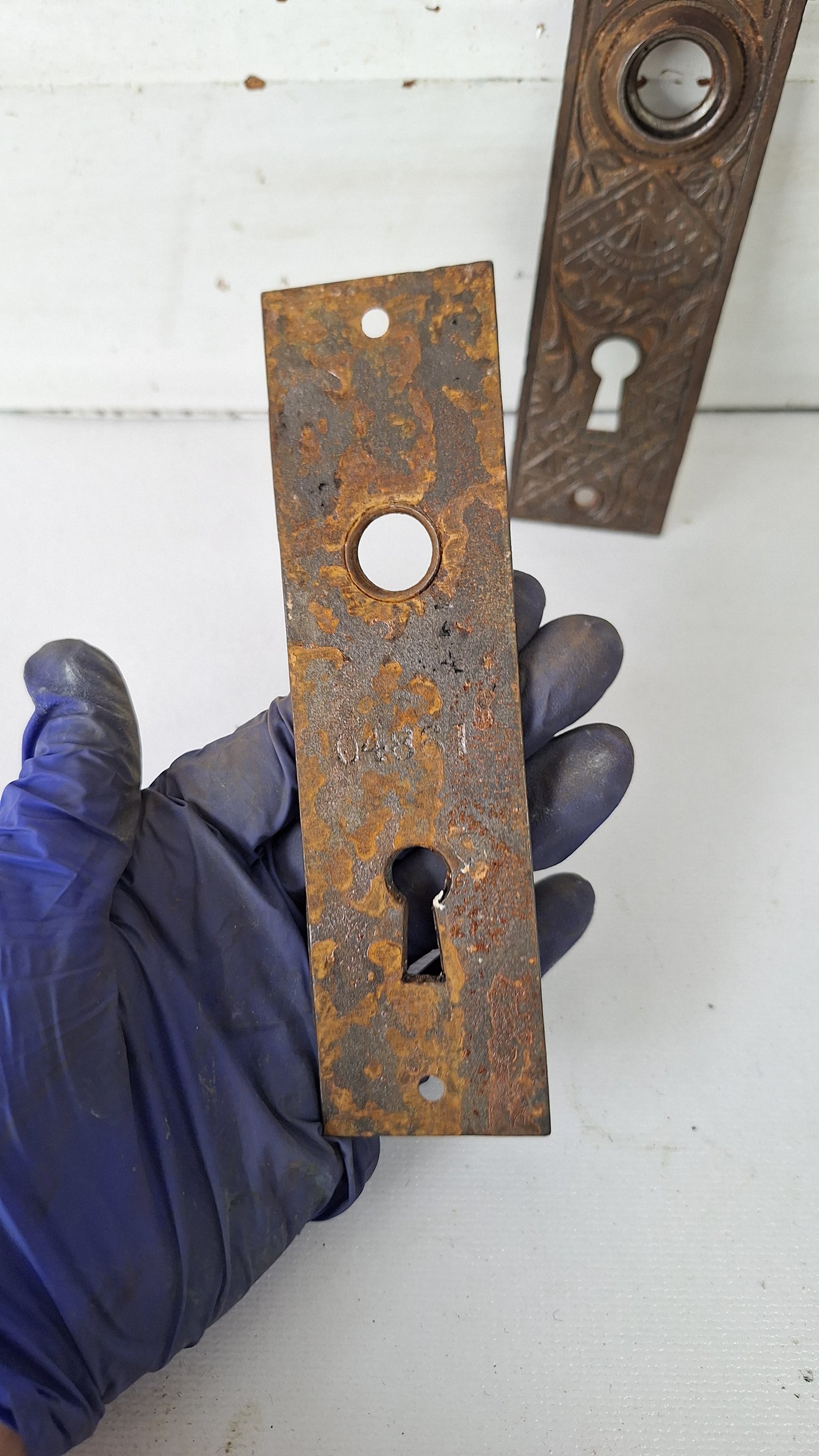 Branford Iron Backplates "Oriental" Pattern, Eastlake Antique Doorknob Escuthcheons