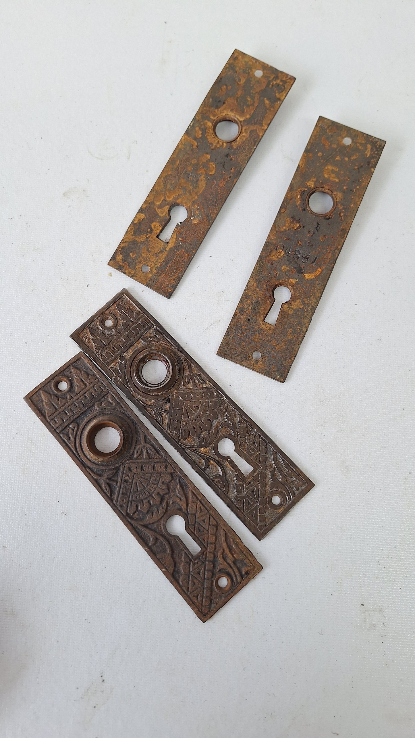 Branford Iron Backplates "Oriental" Pattern, Eastlake Antique Doorknob Escuthcheons