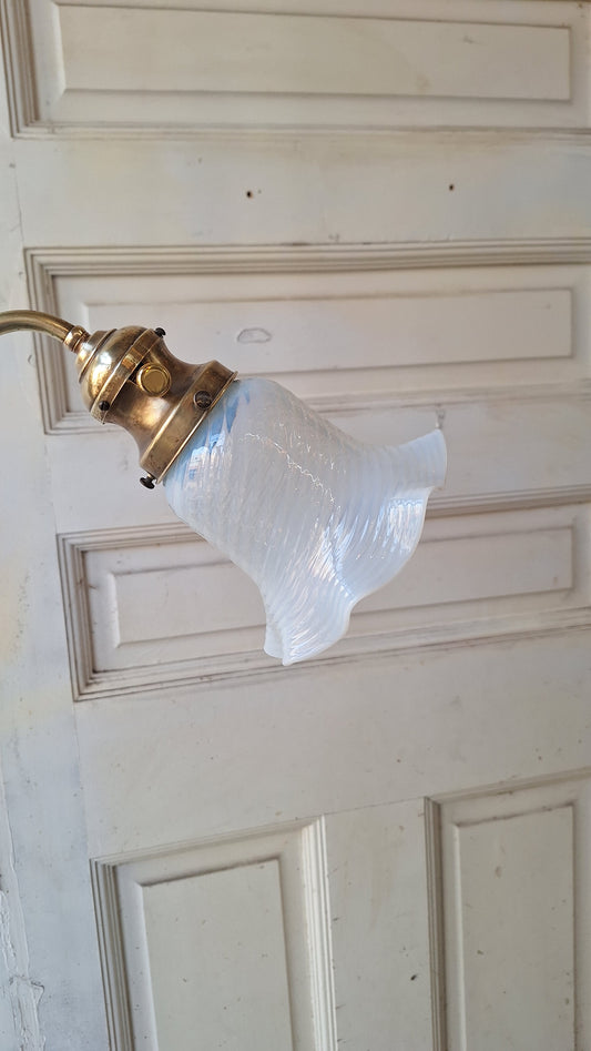 Etched Glass Antique Chandelier: Victorian Brass and Opalescent Glass Light