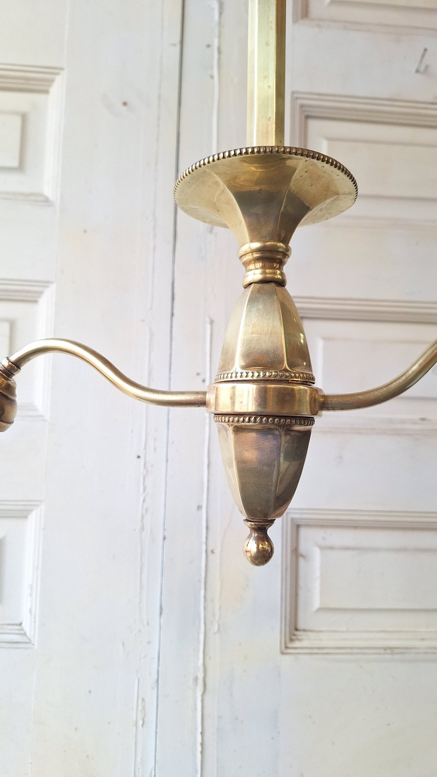 Etched Glass Antique Chandelier: Victorian Brass and Opalescent Glass Light