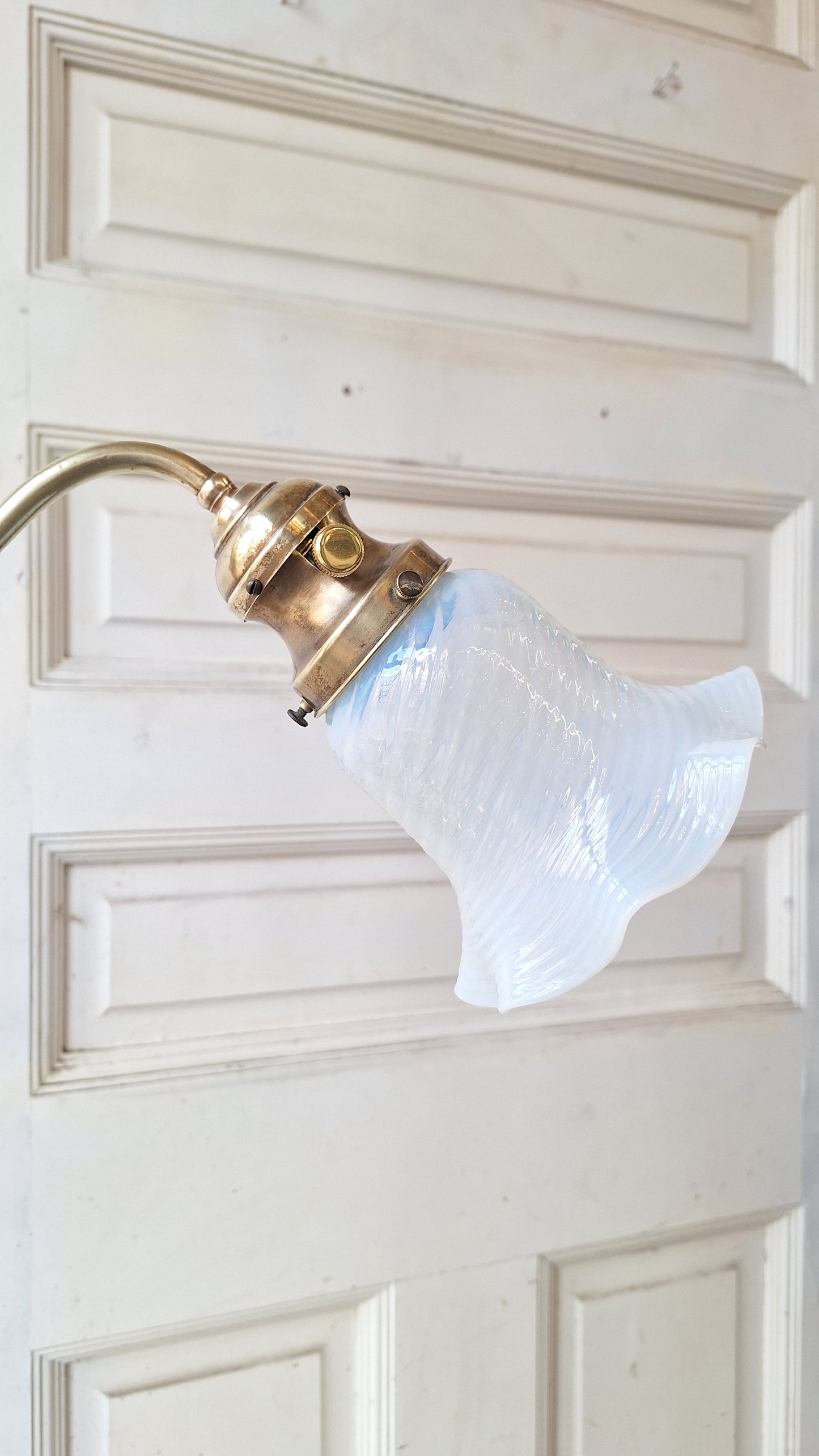 Etched Glass Antique Chandelier: Victorian Brass and Opalescent Glass Light