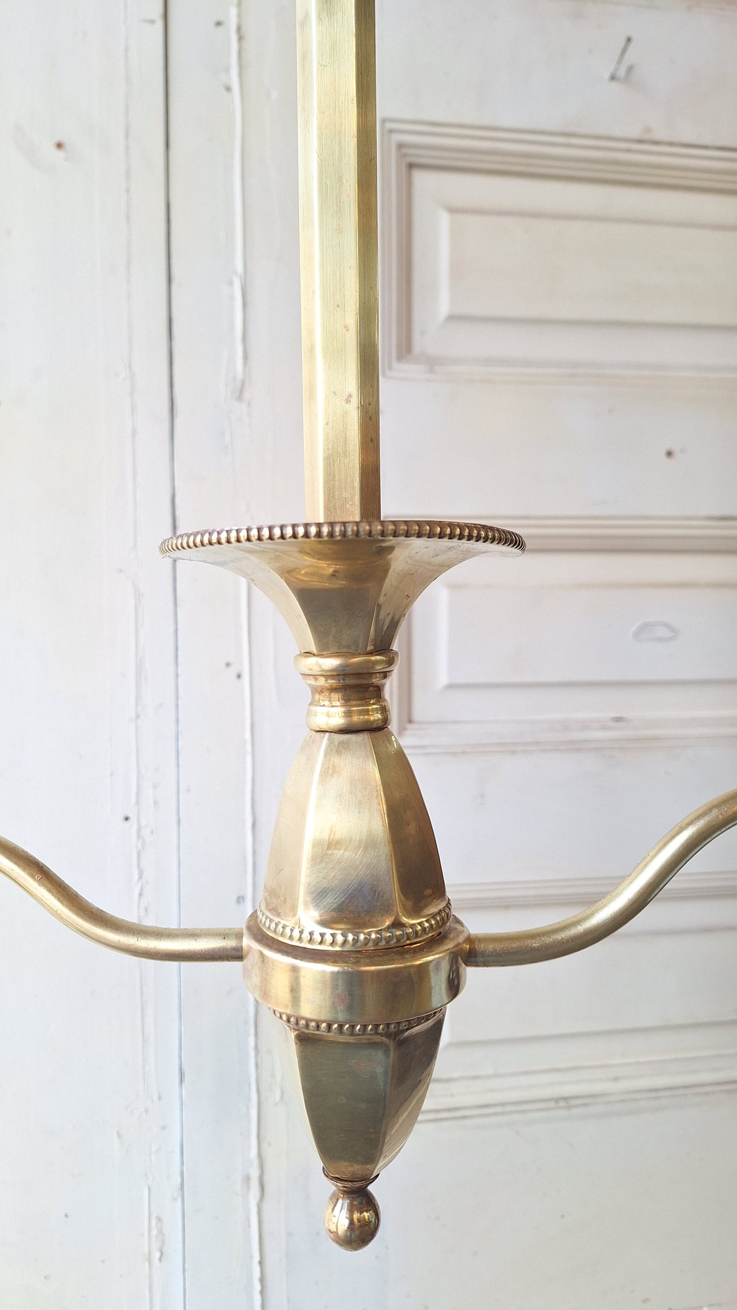 Etched Glass Antique Chandelier: Victorian Brass and Opalescent Glass Light