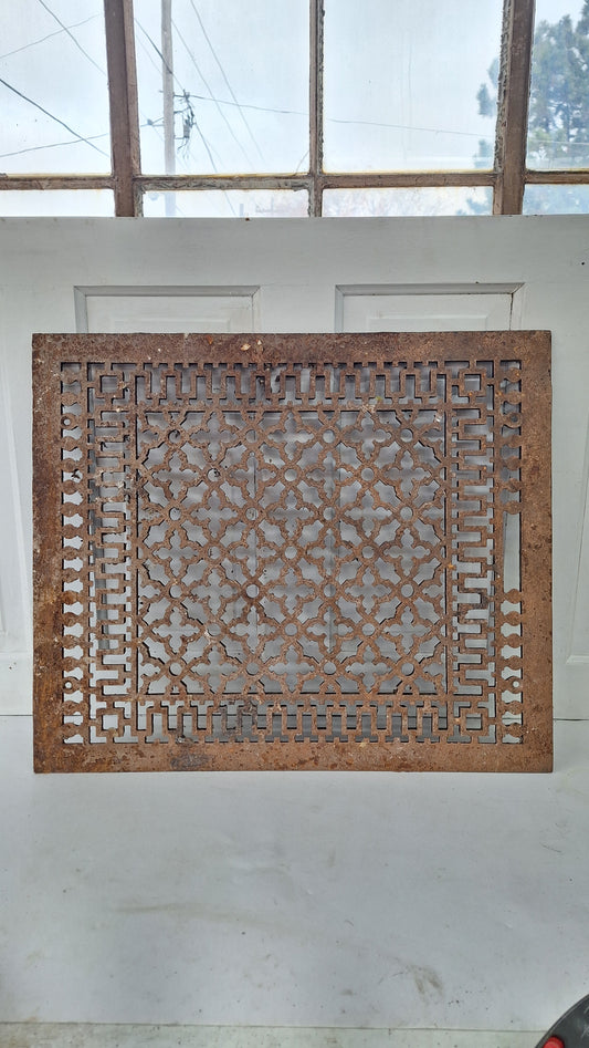 Ornate Large 22 x 26 Cast Iron Vent Cover, Cold Air Return Antique Floor Register
