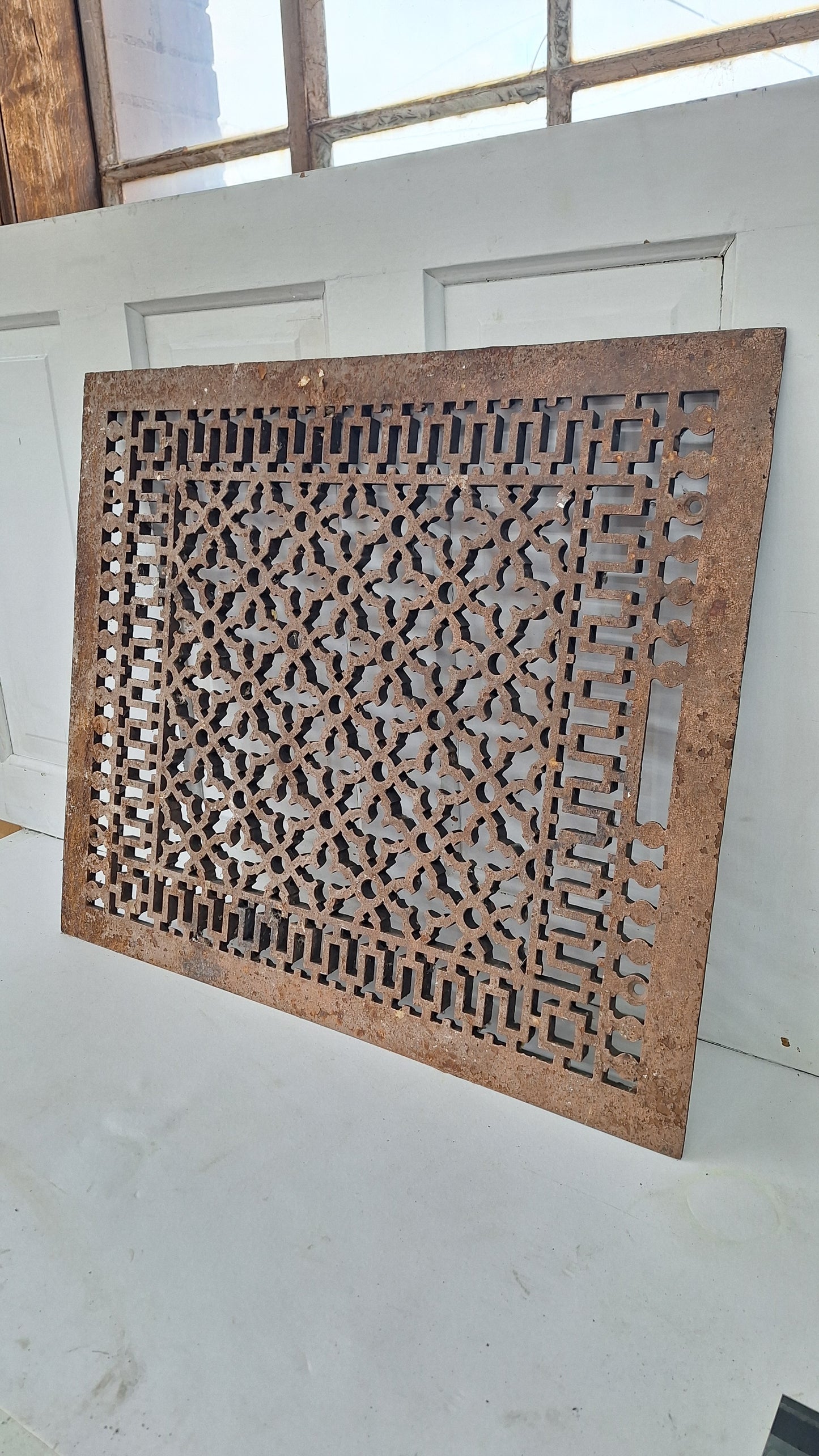 Ornate Large 22 x 26 Cast Iron Vent Cover, Cold Air Return Antique Floor Register