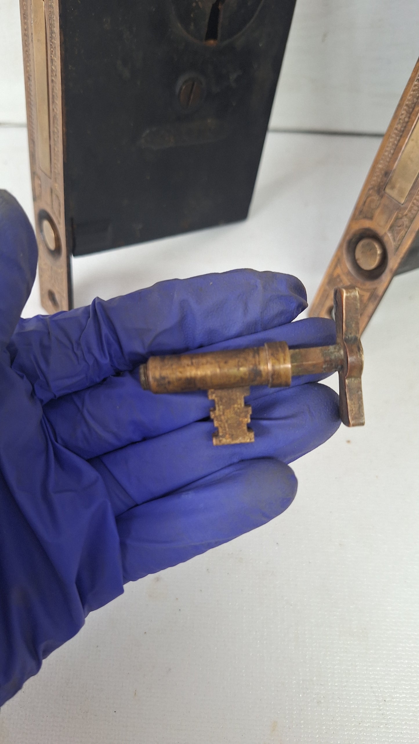 Ornate Double Pocket Door Hardware Set with Key, Eastlake Recessed Door Mortise Locks