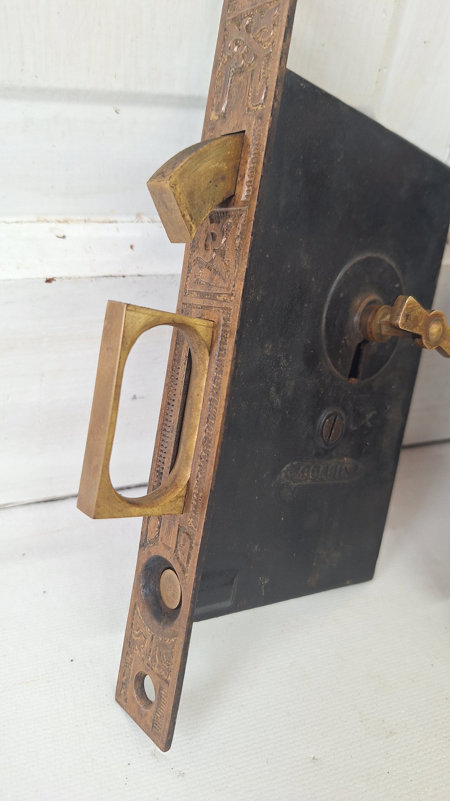 Ornate Double Pocket Door Hardware Set with Key, Eastlake Recessed Door Mortise Locks