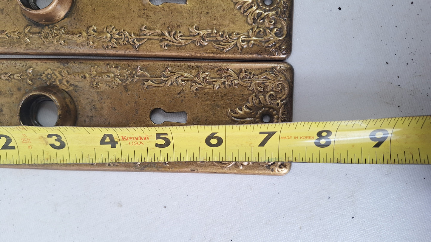 Ornate Brass Plated Door Hardware Set, Antique Doorknob and Backplates