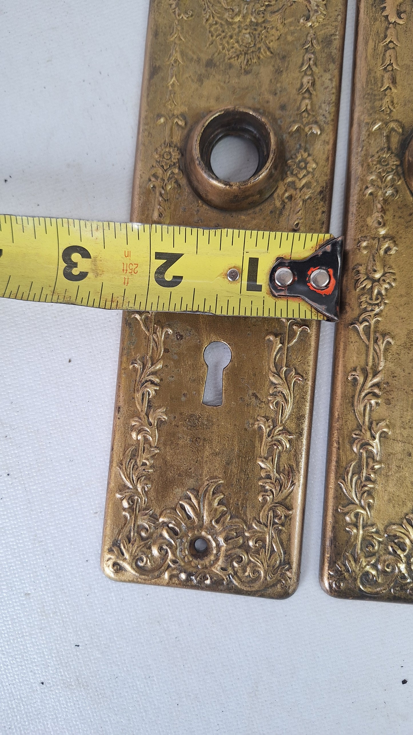 Ornate Brass Plated Door Hardware Set, Antique Doorknob and Backplates