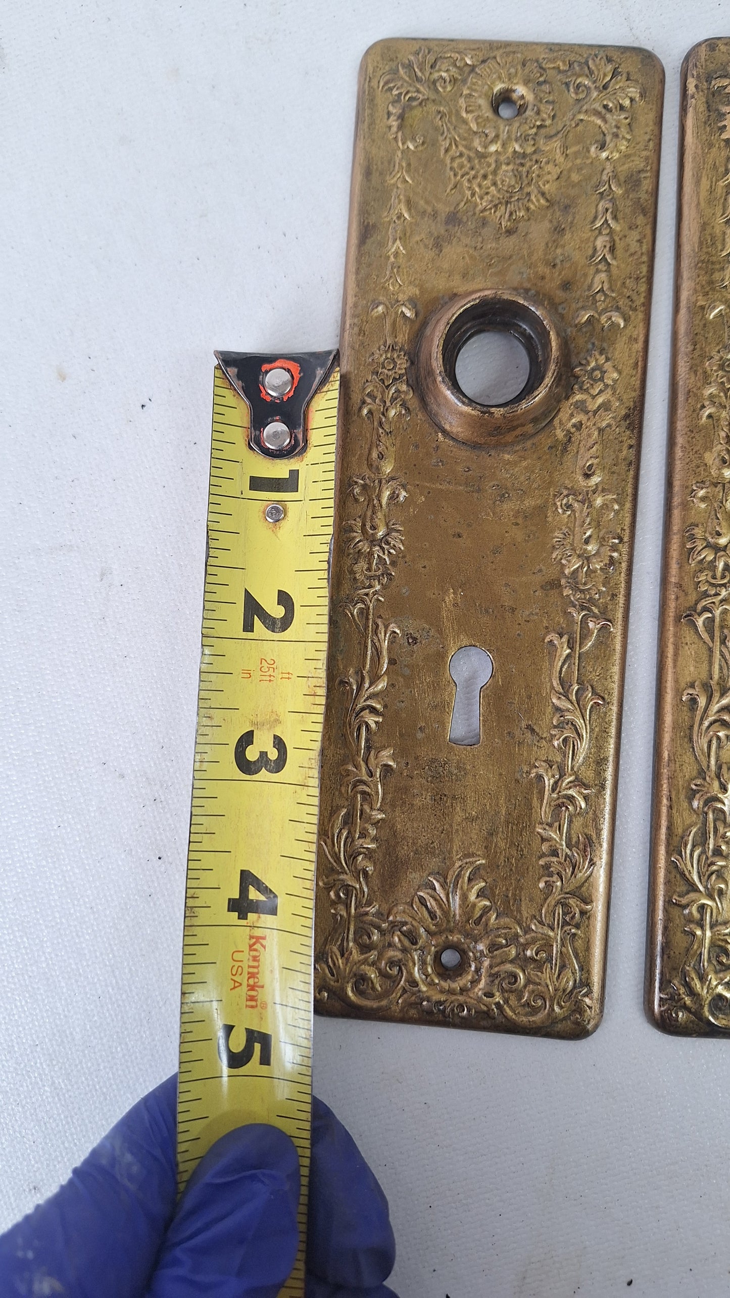 Ornate Brass Plated Door Hardware Set, Antique Doorknob and Backplates