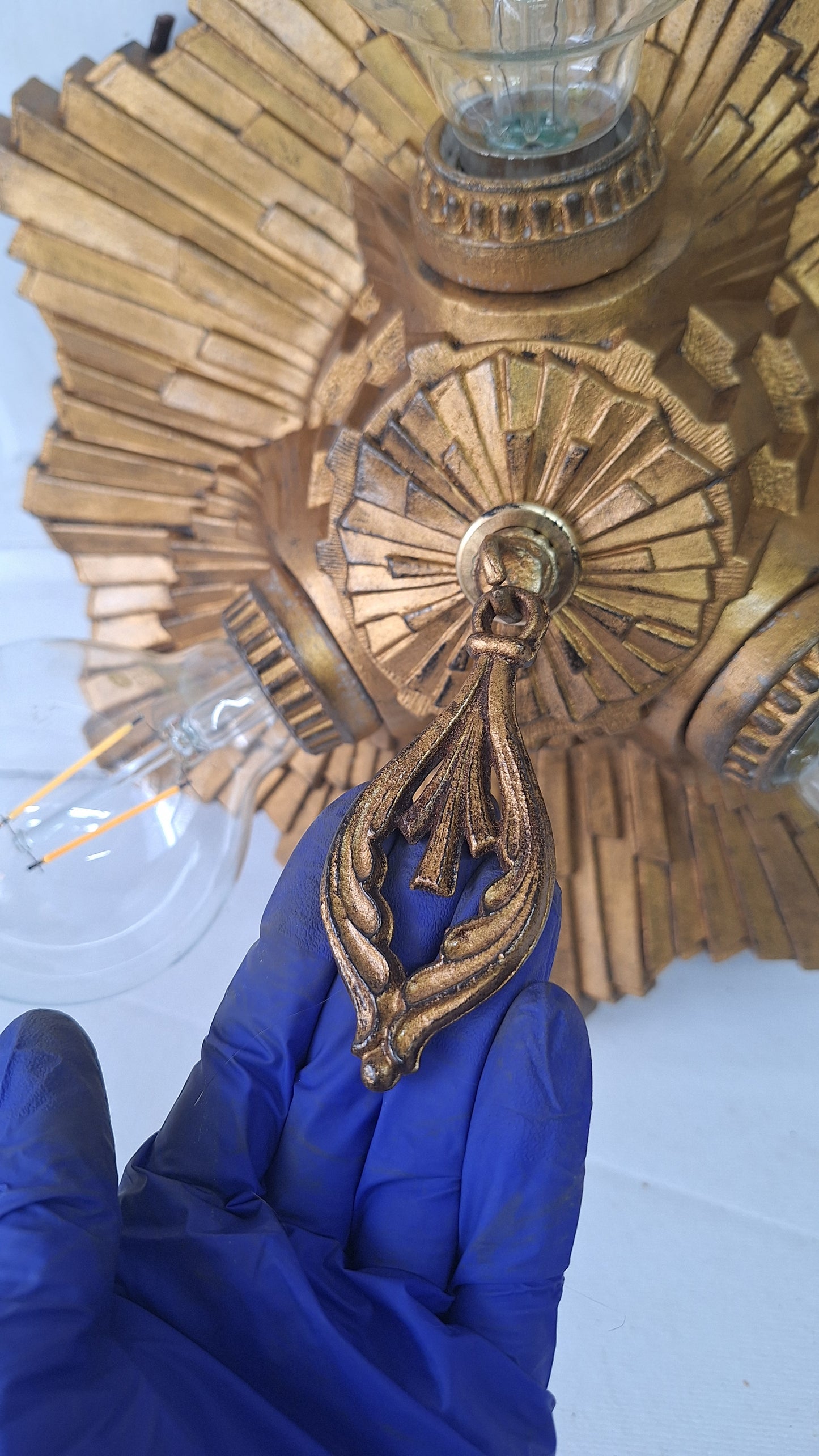 Art Deco Gold Flush Mount Light: Antique Three-Socket Ceiling Fixture