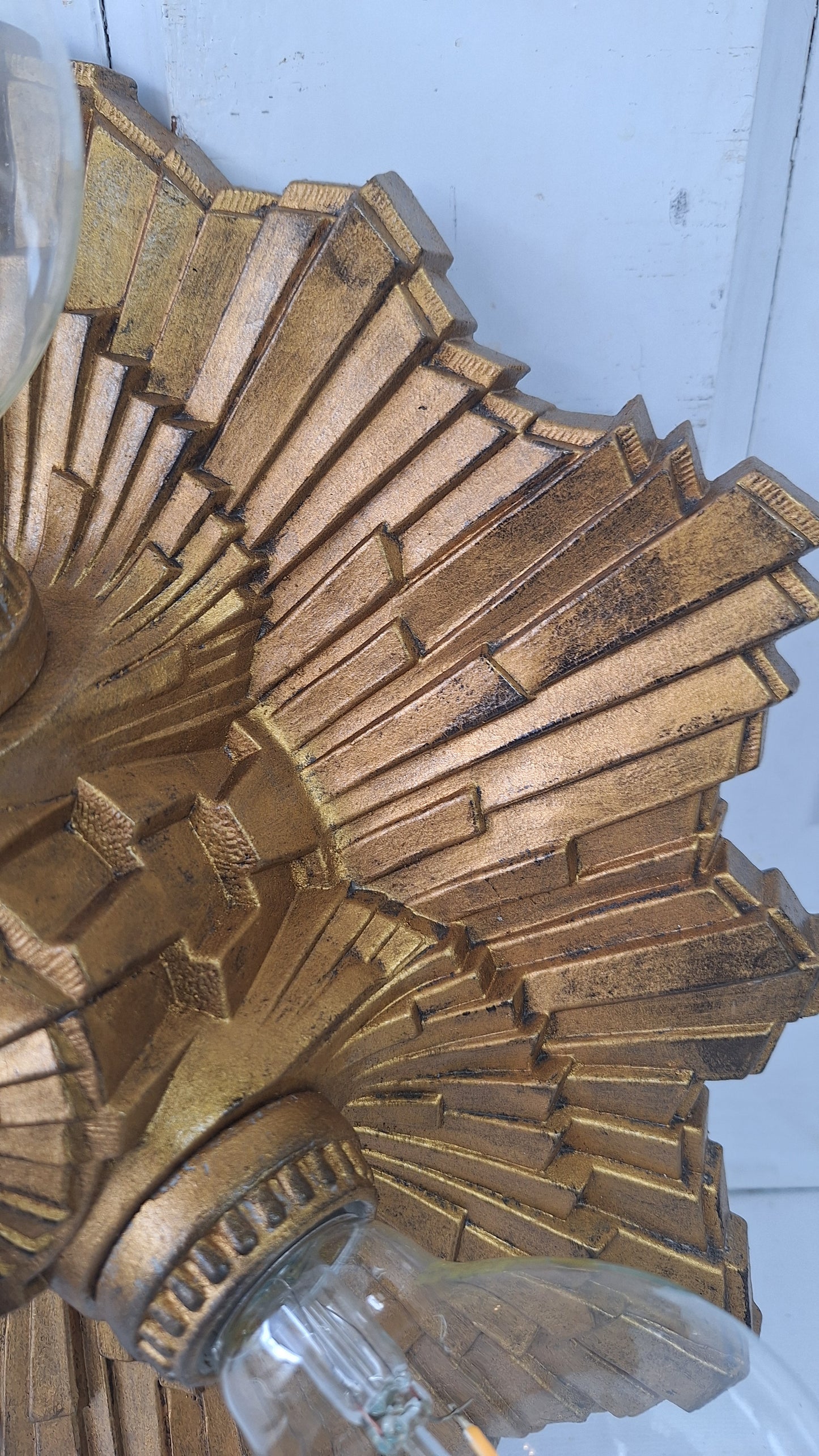 Art Deco Gold Flush Mount Light: Antique Three-Socket Ceiling Fixture