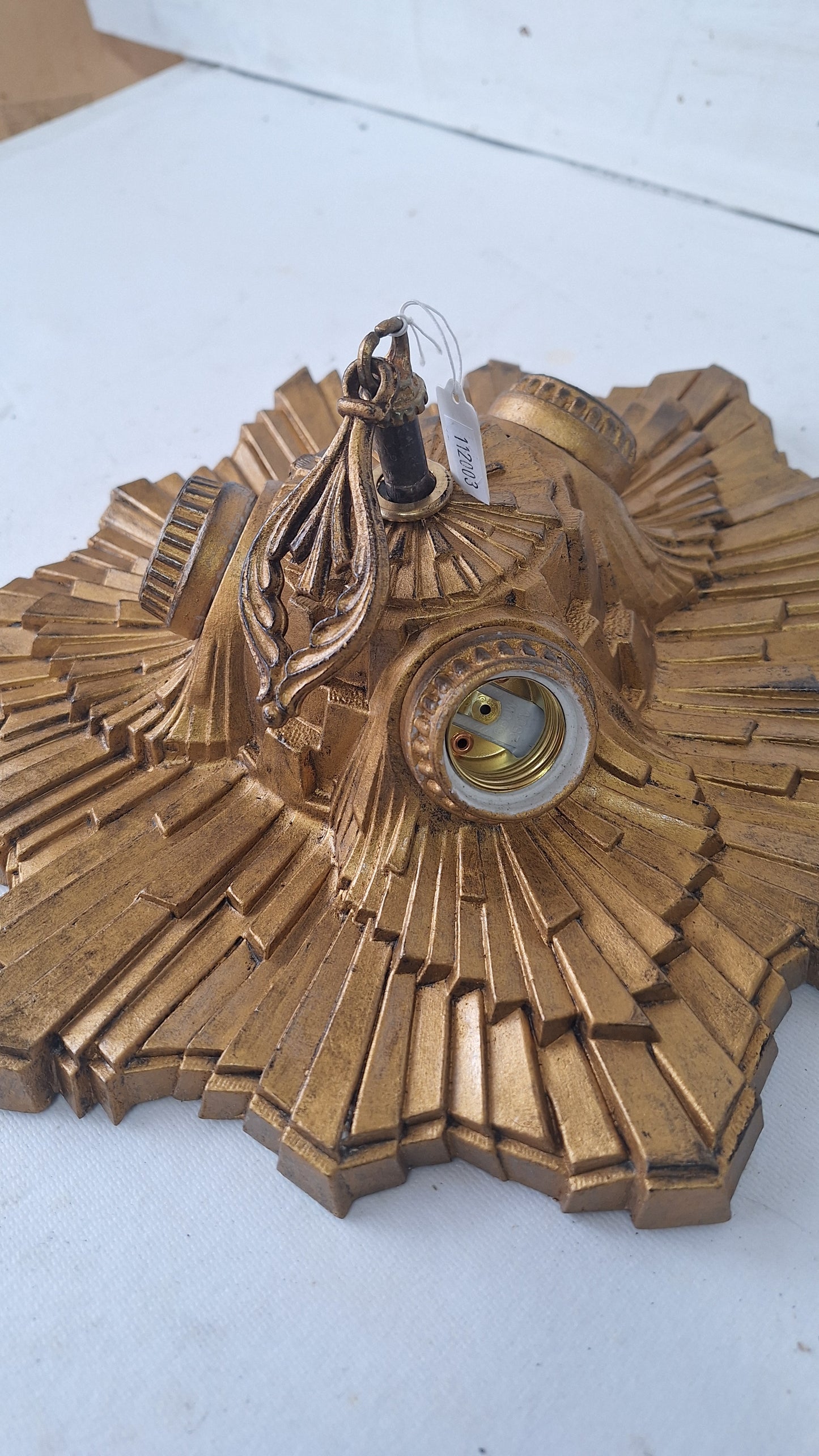 Art Deco Gold Flush Mount Light: Antique Three-Socket Ceiling Fixture