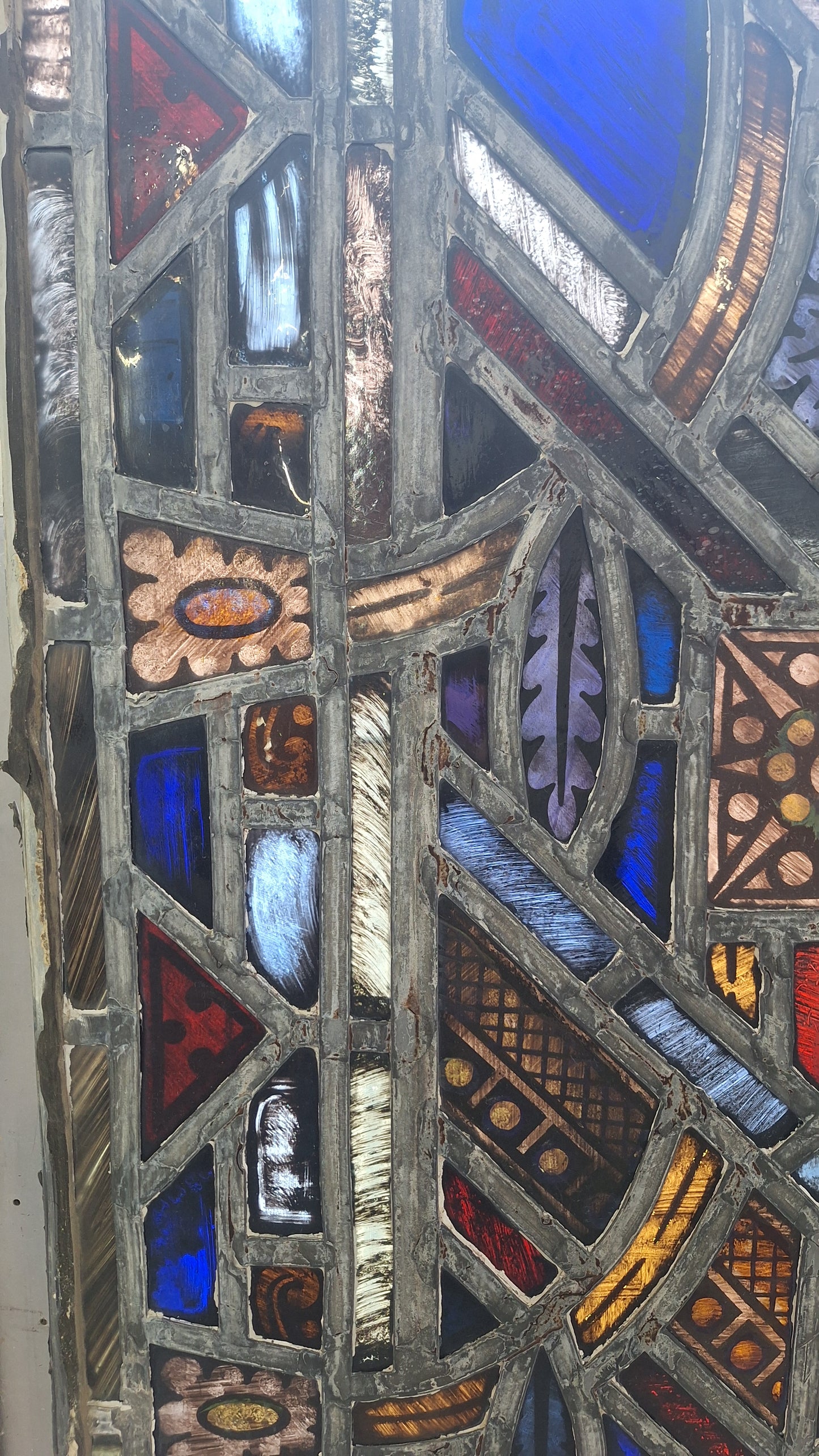 Square Gothic Style Antique Stained Glass, Vintage Church Windows