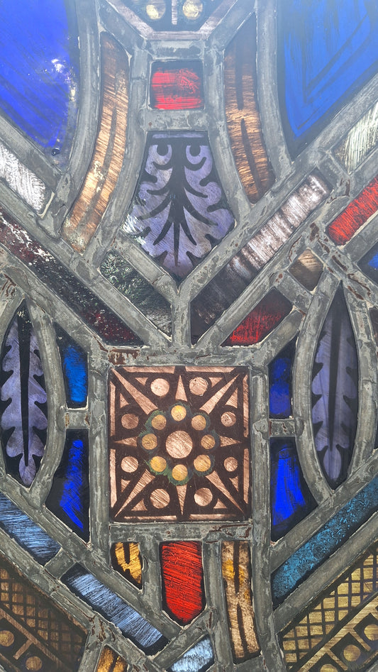 Square Gothic Style Antique Stained Glass, Vintage Church Windows