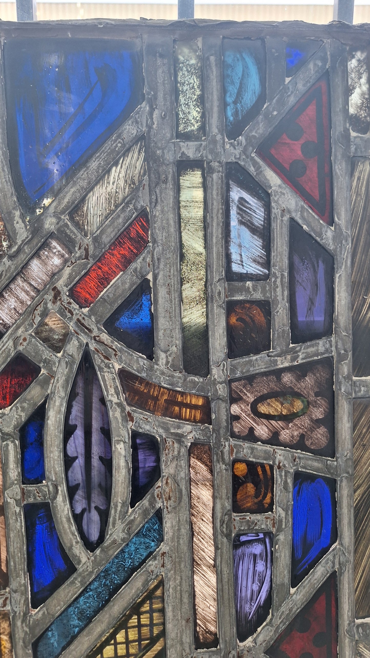 Square Gothic Style Antique Stained Glass, Vintage Church Windows