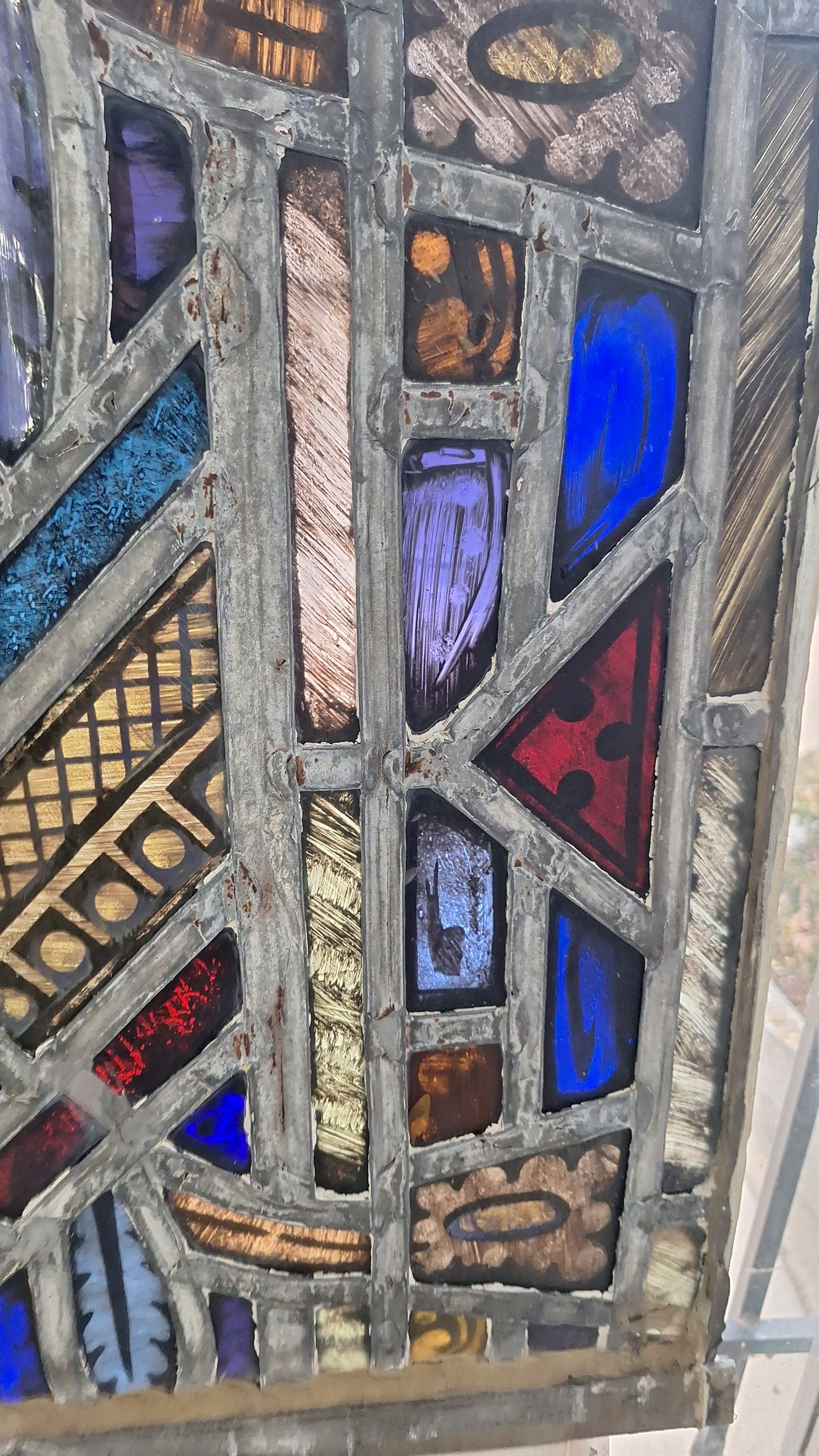 Square Gothic Style Antique Stained Glass, Vintage Church Windows