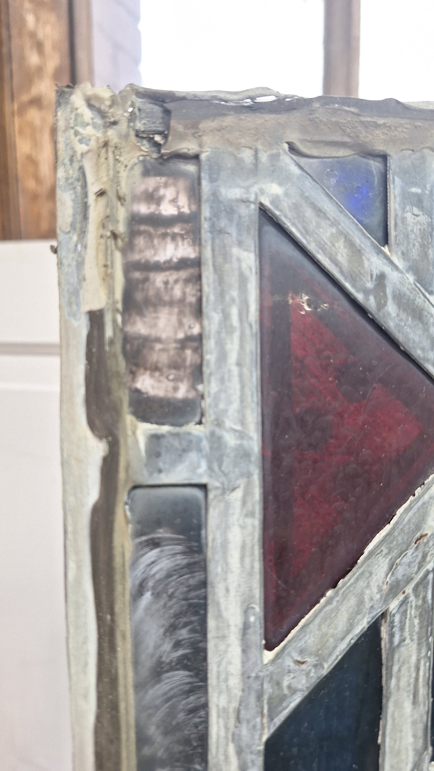 Square Gothic Style Antique Stained Glass, Vintage Church Windows