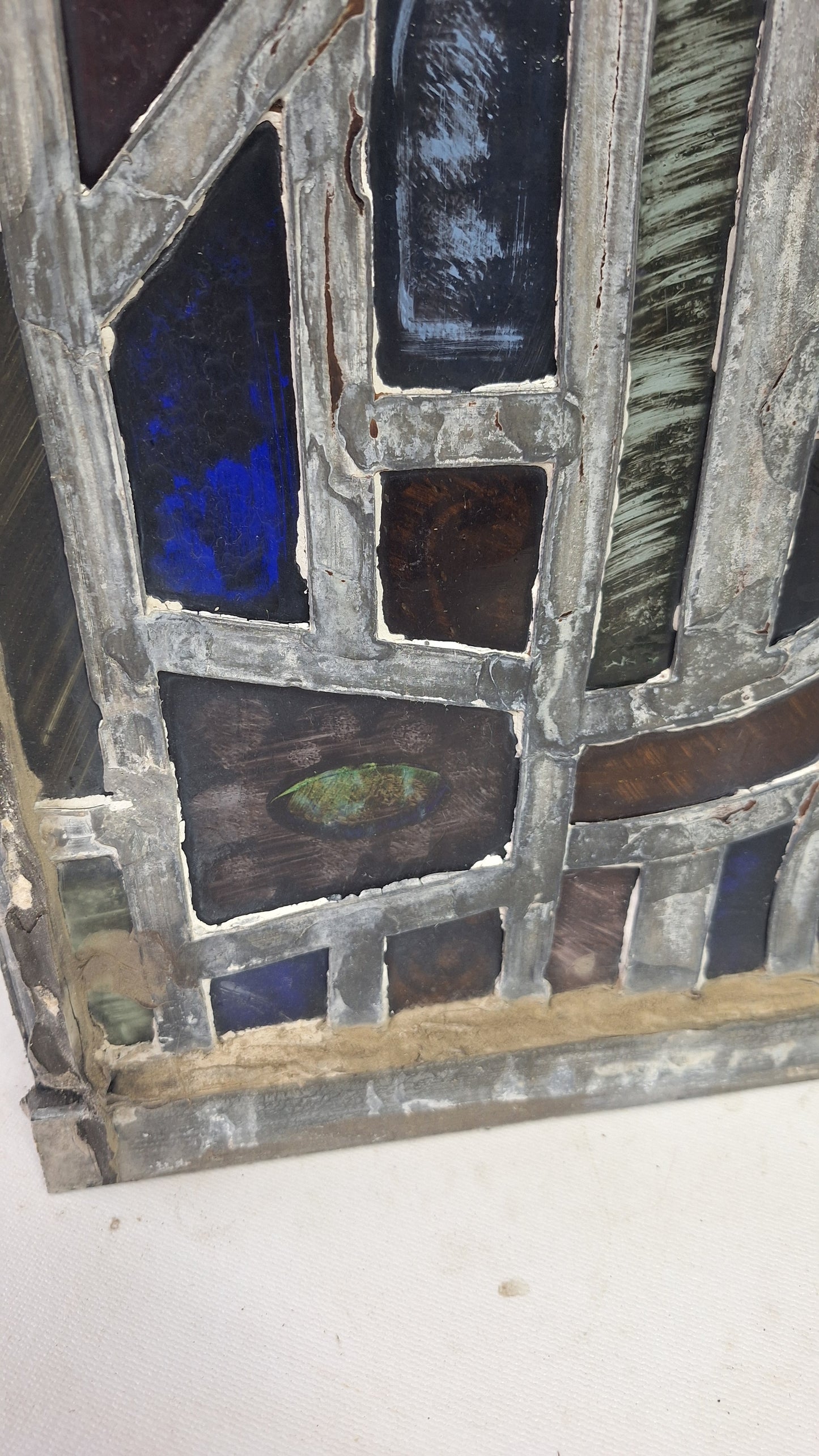 Square Gothic Style Antique Stained Glass, Vintage Church Windows