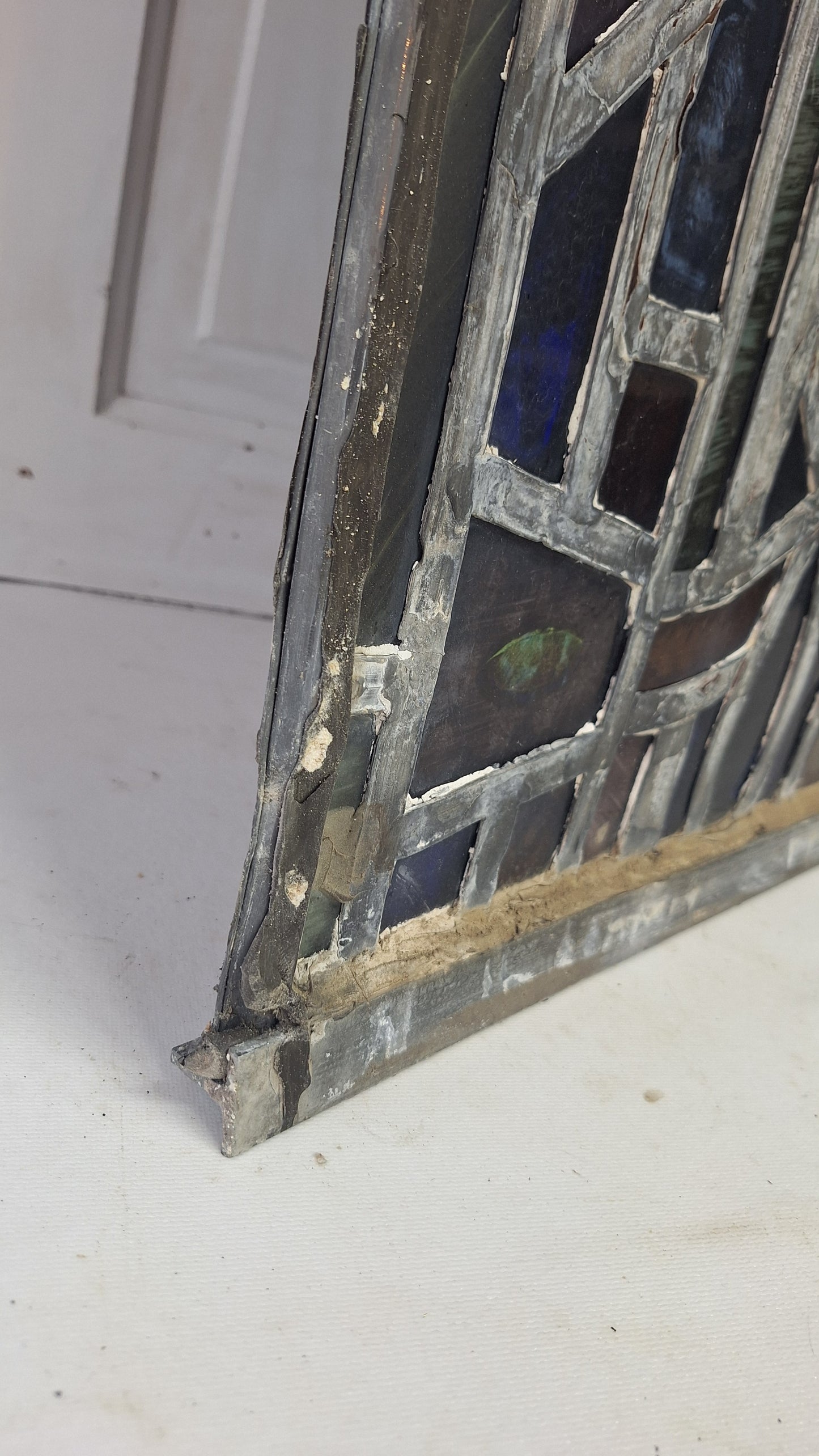 Square Gothic Style Antique Stained Glass, Vintage Church Windows