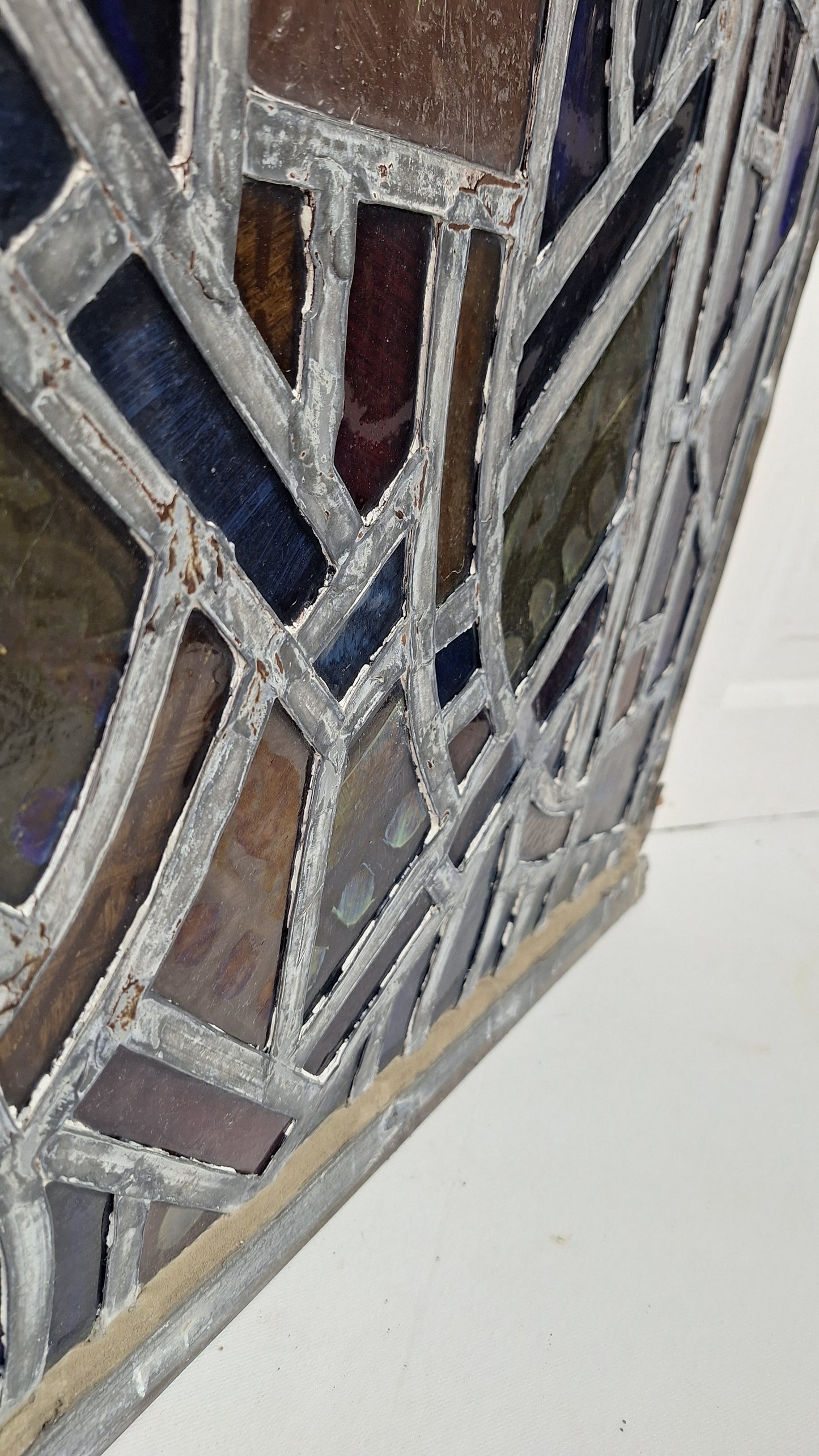 Square Gothic Style Antique Stained Glass, Vintage Church Windows