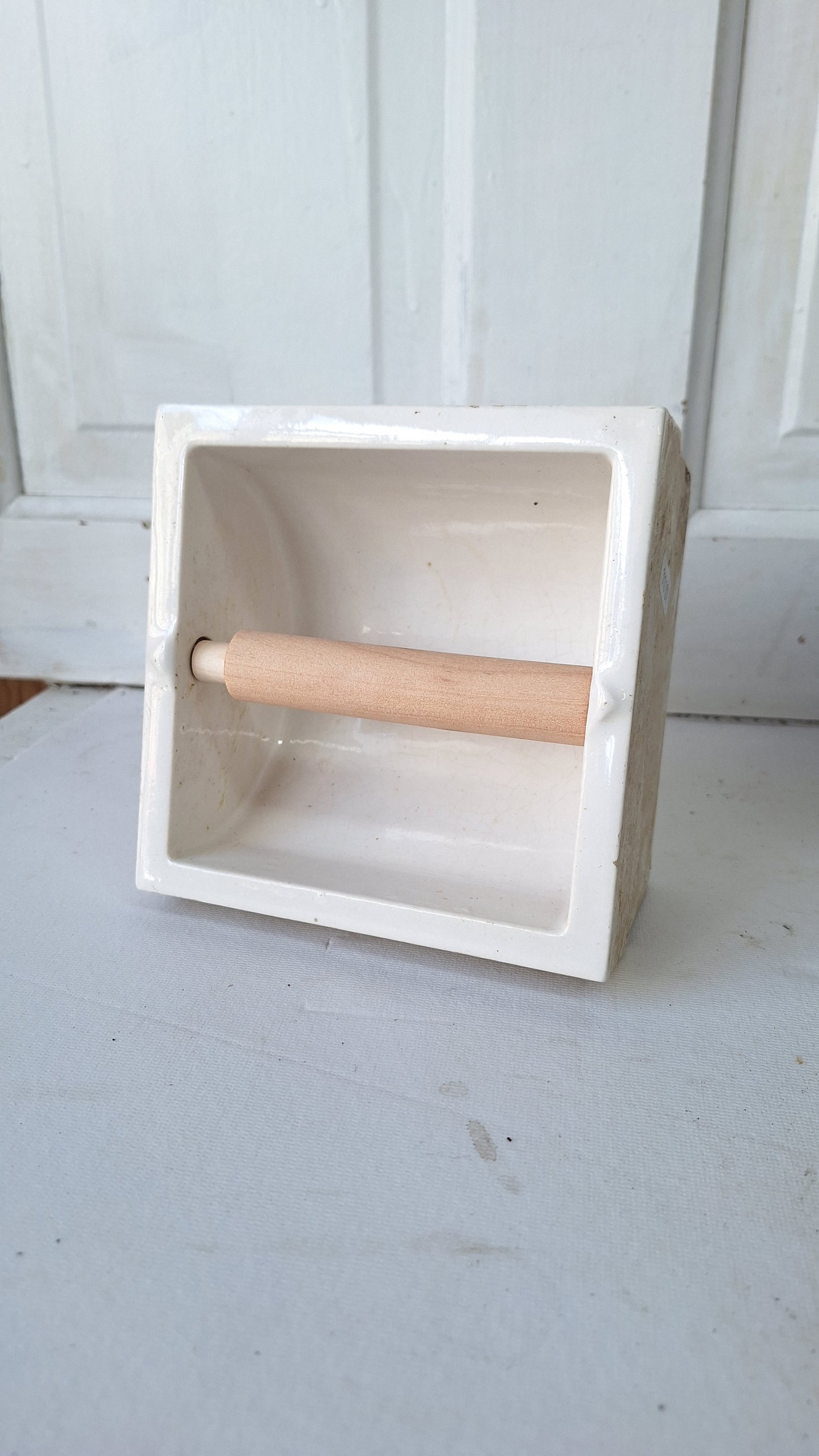 Antique Fairfacts Porcelain Toilet Paper Holder, Vintage White Toilet Paper Dispenser