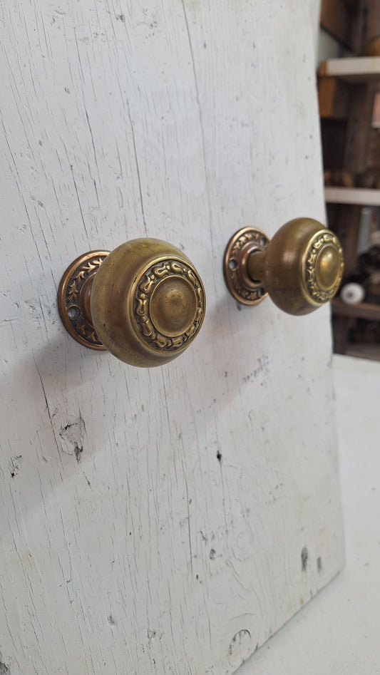 Antique Wrought Bronze Doorknobs and Rosettes, Brass Door Knob and Plate Hardware