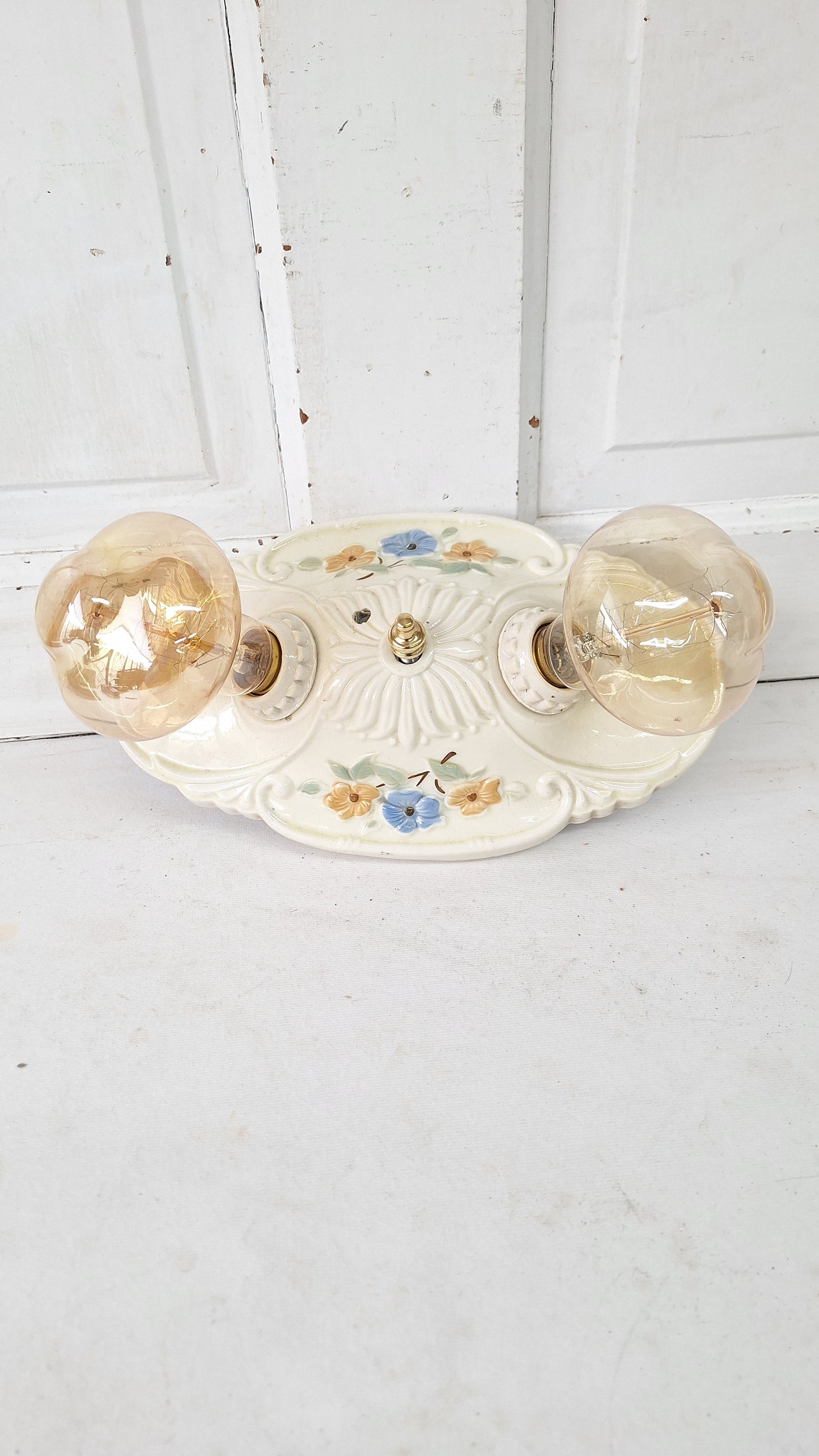 Two Bulb Floral Design Porcelier Light, Art Deco Light Fixture