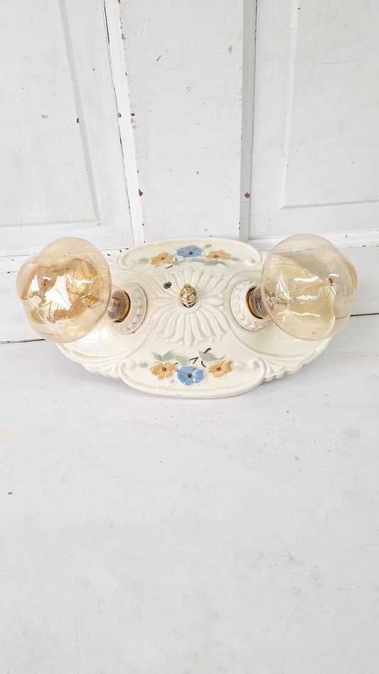 Two Bulb Floral Design Porcelier Light, Art Deco Light Fixture