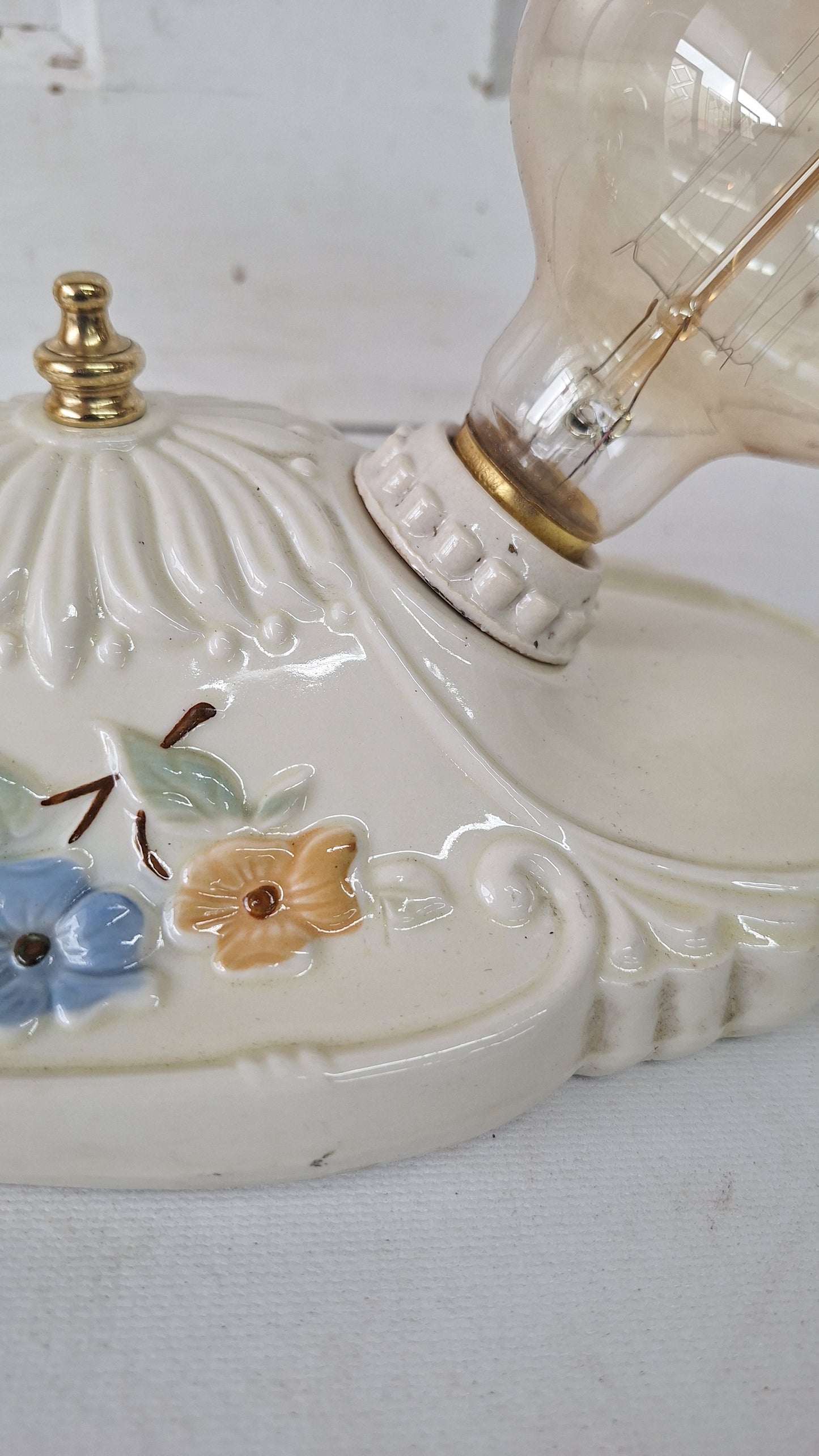 Two Bulb Floral Design Porcelier Light, Art Deco Light Fixture