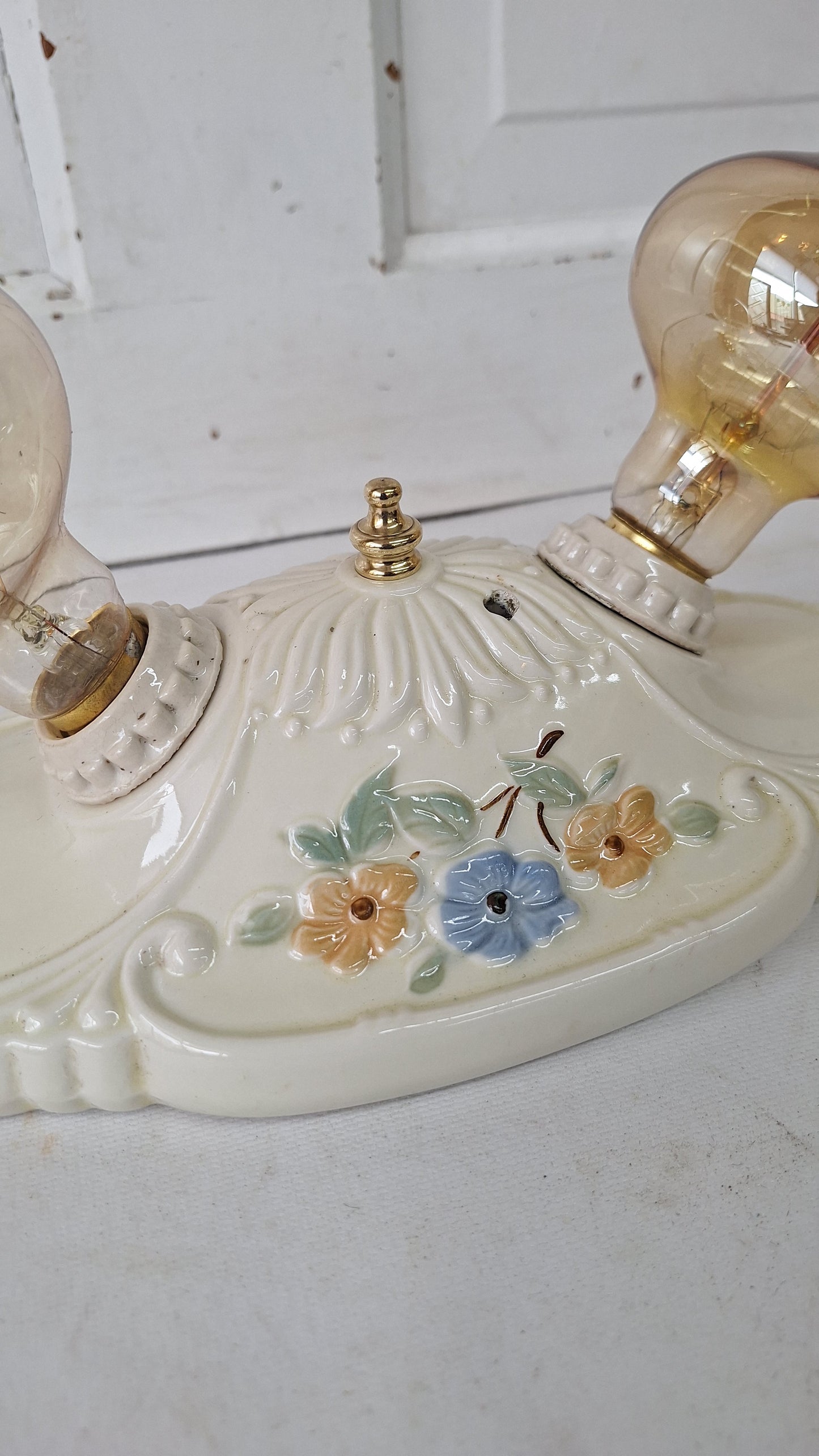 Two Bulb Floral Design Porcelier Light, Art Deco Light Fixture
