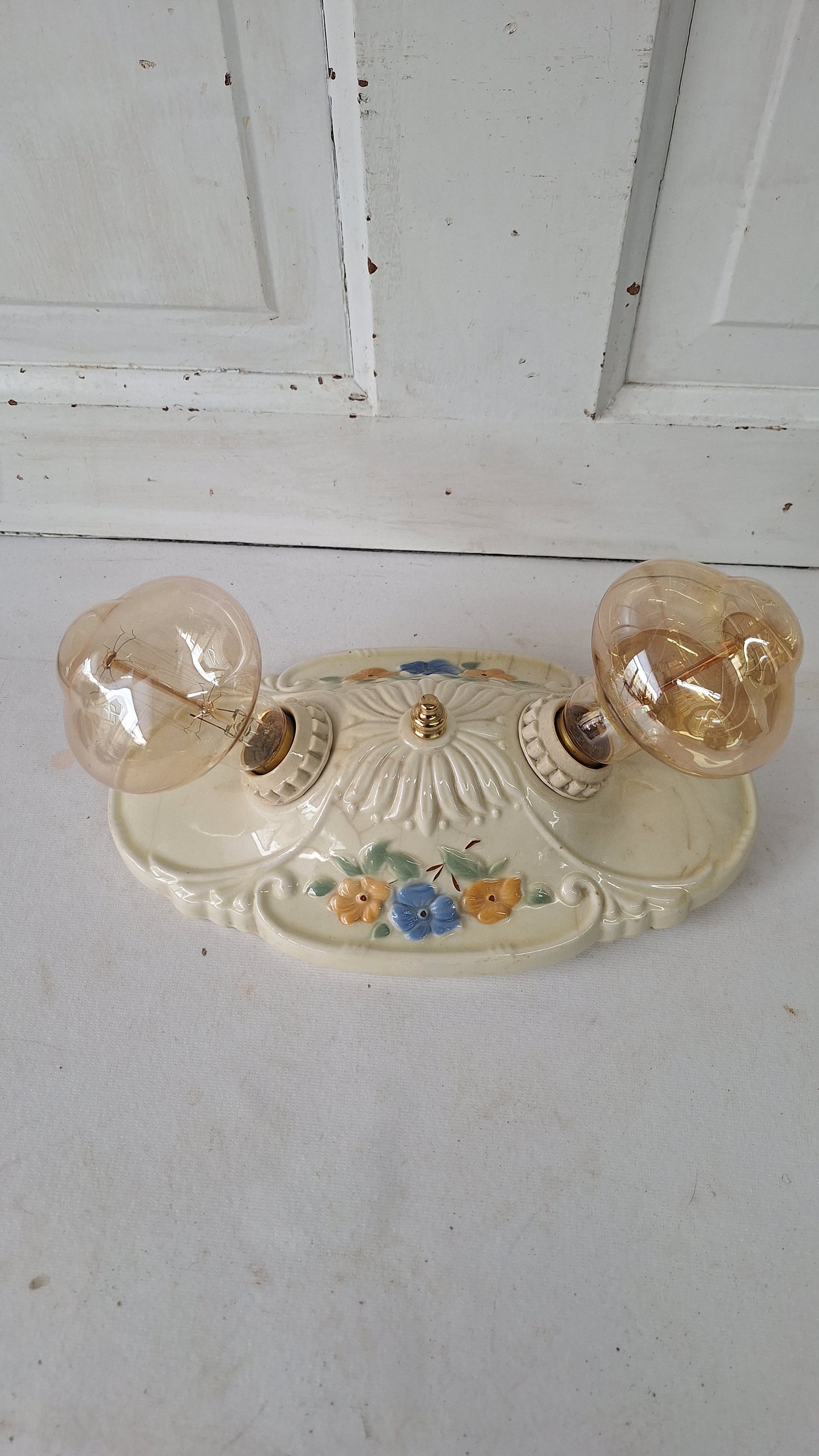 Two Bulb Floral Design Porcelier Light, Art Deco Light Fixture