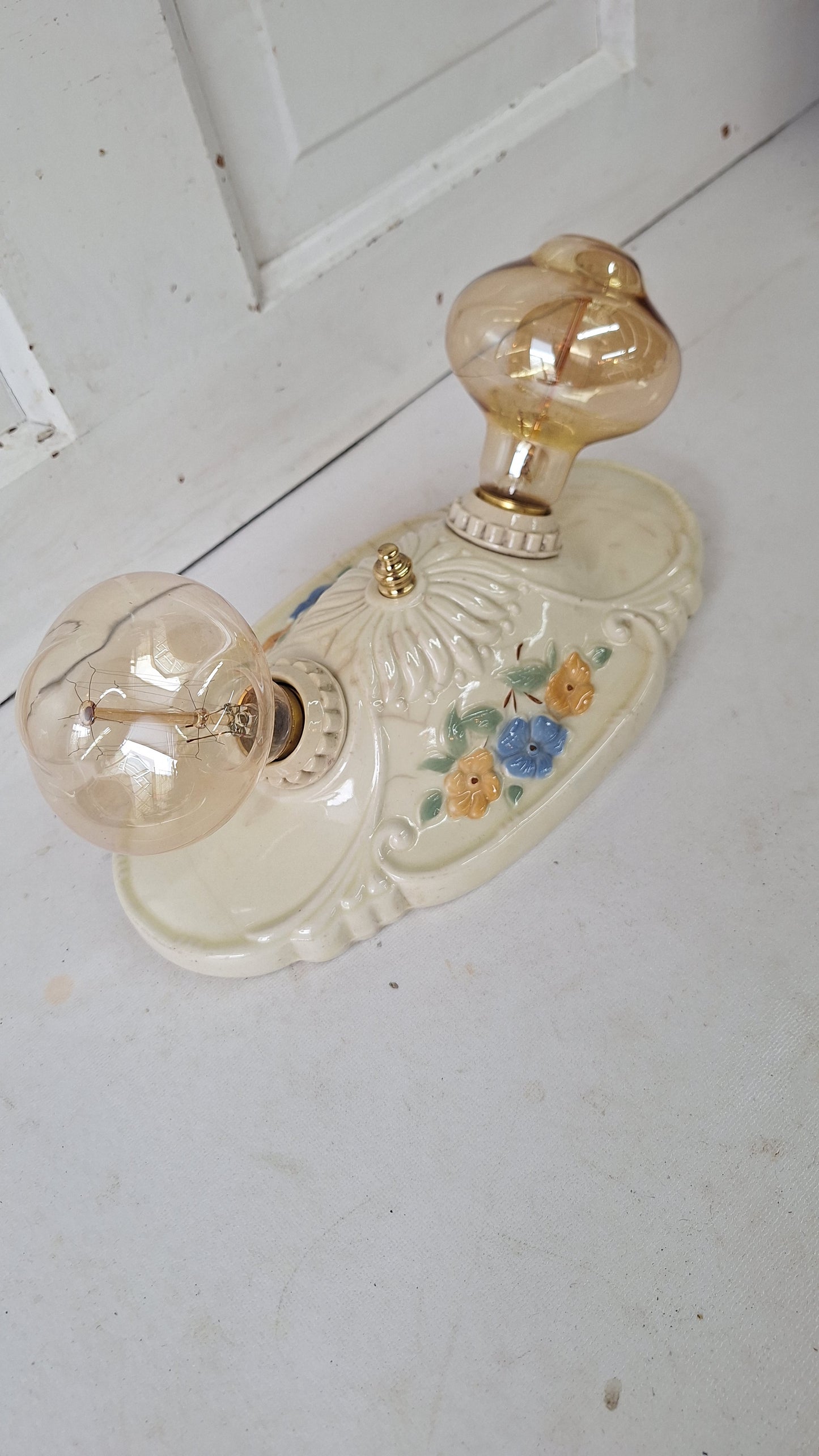 Two Bulb Floral Design Porcelier Light, Art Deco Light Fixture
