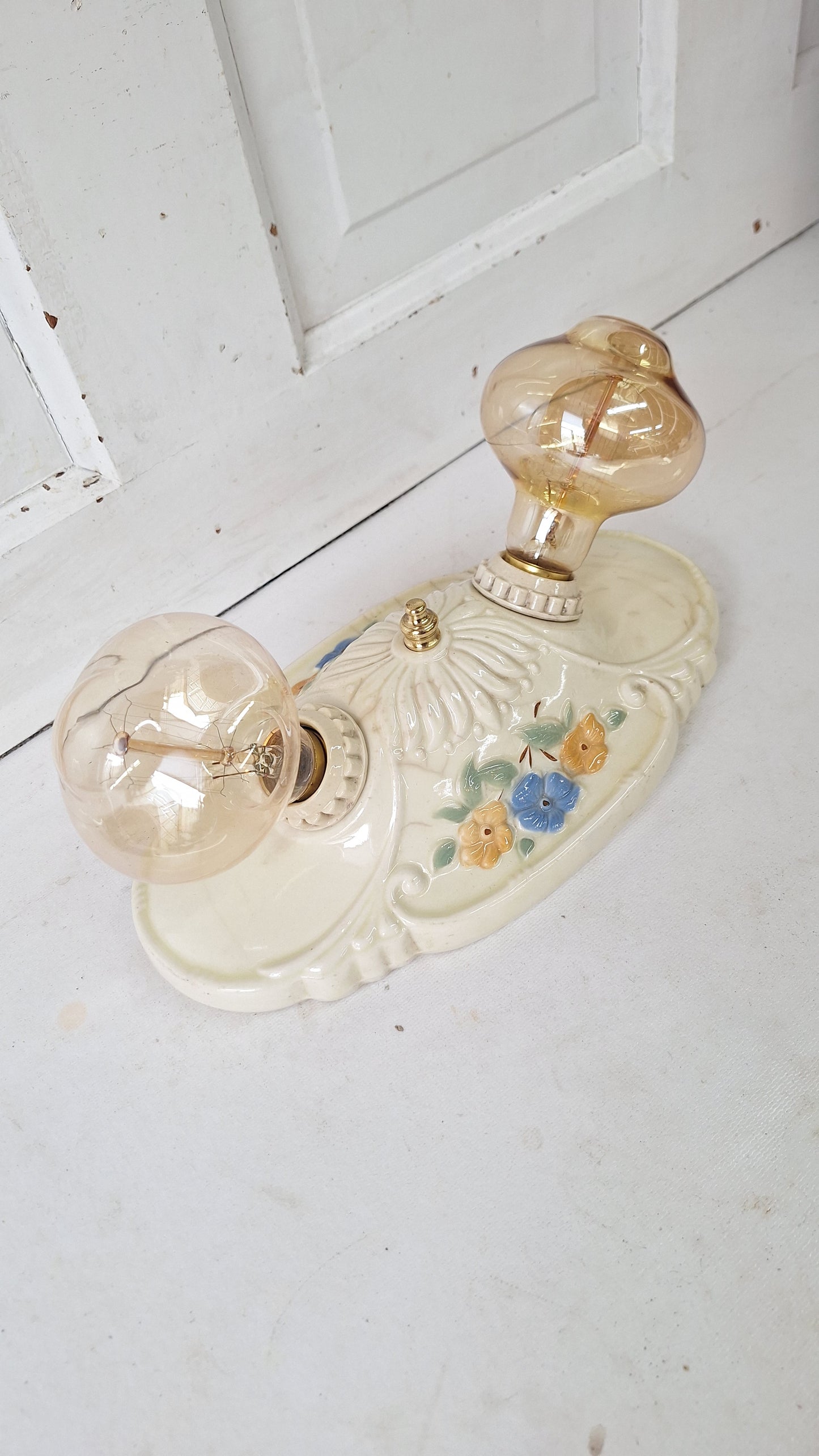 Two Bulb Floral Design Porcelier Light, Art Deco Light Fixture
