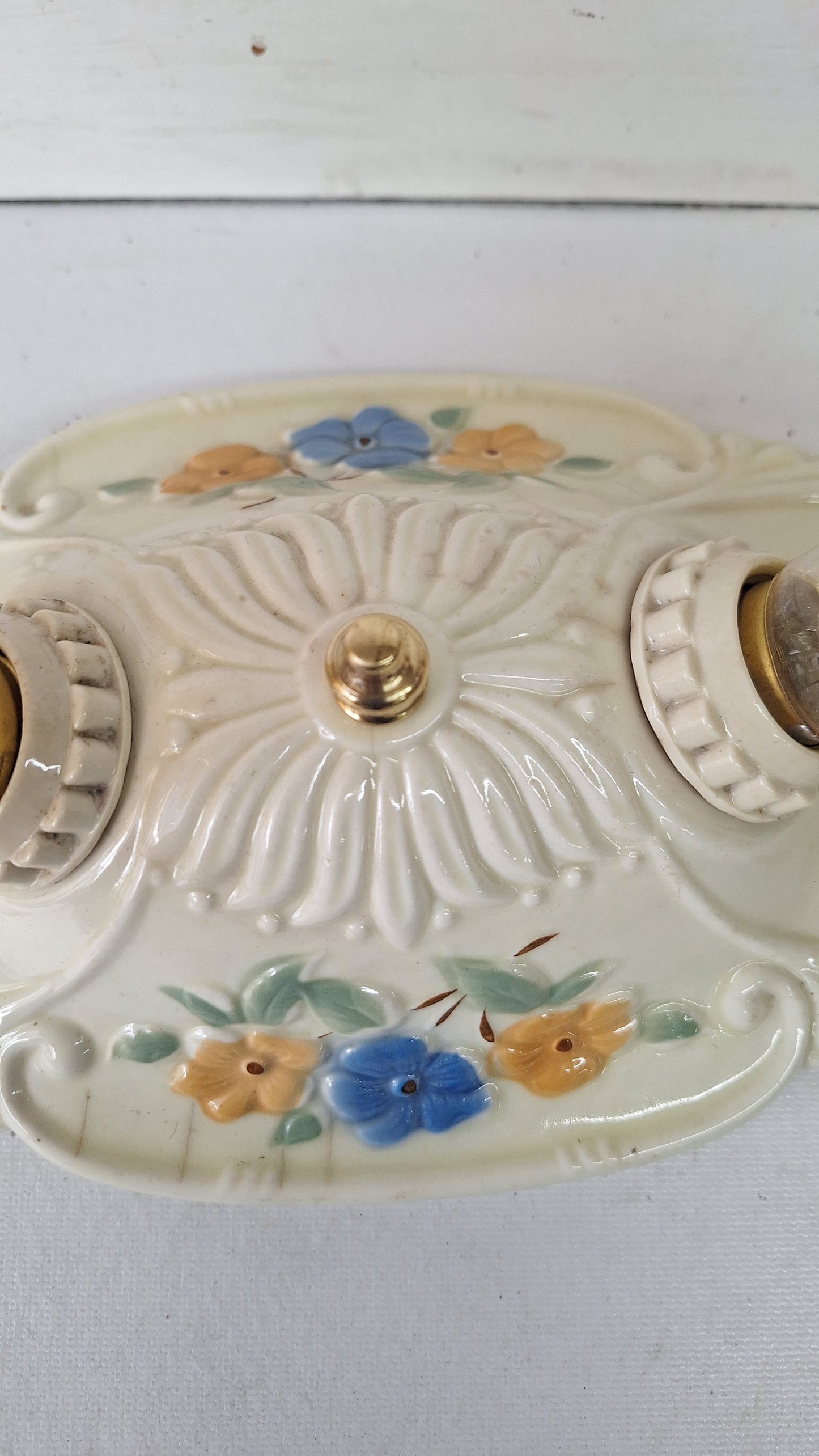 Two Bulb Floral Design Porcelier Light, Art Deco Light Fixture