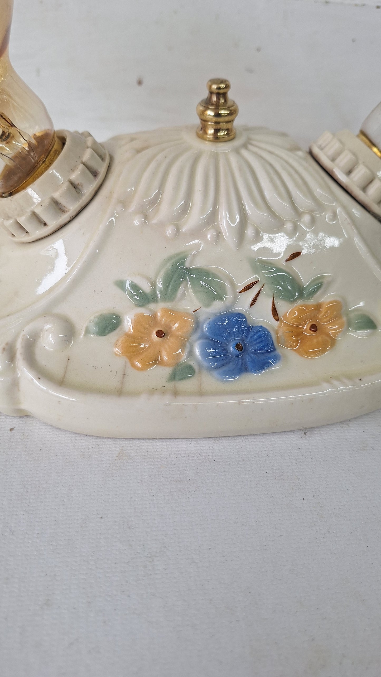 Two Bulb Floral Design Porcelier Light, Art Deco Light Fixture