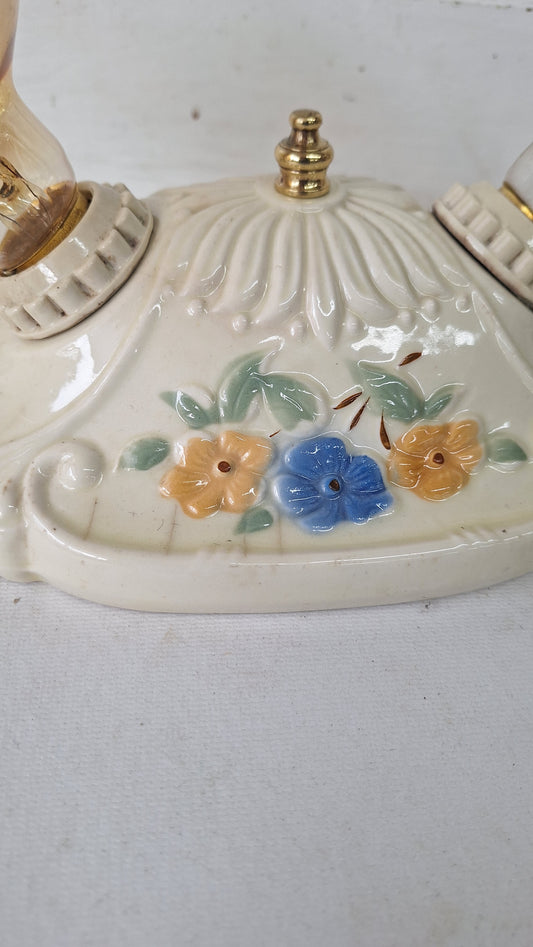 Two Bulb Floral Design Porcelier Light, Art Deco Light Fixture