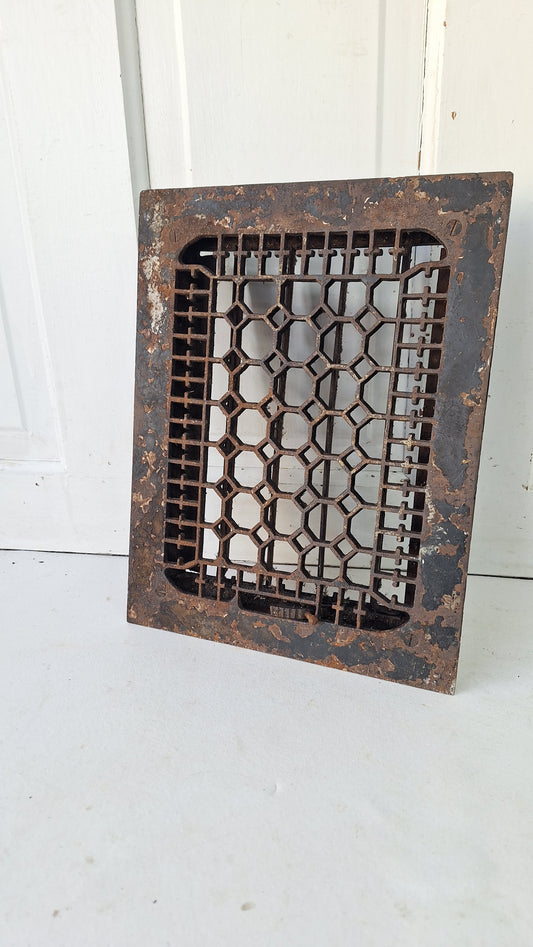Antique Iron Lattice Pattern 14 x 11 Ornate Floor Grate, Antique Iron Vent Cover #060505