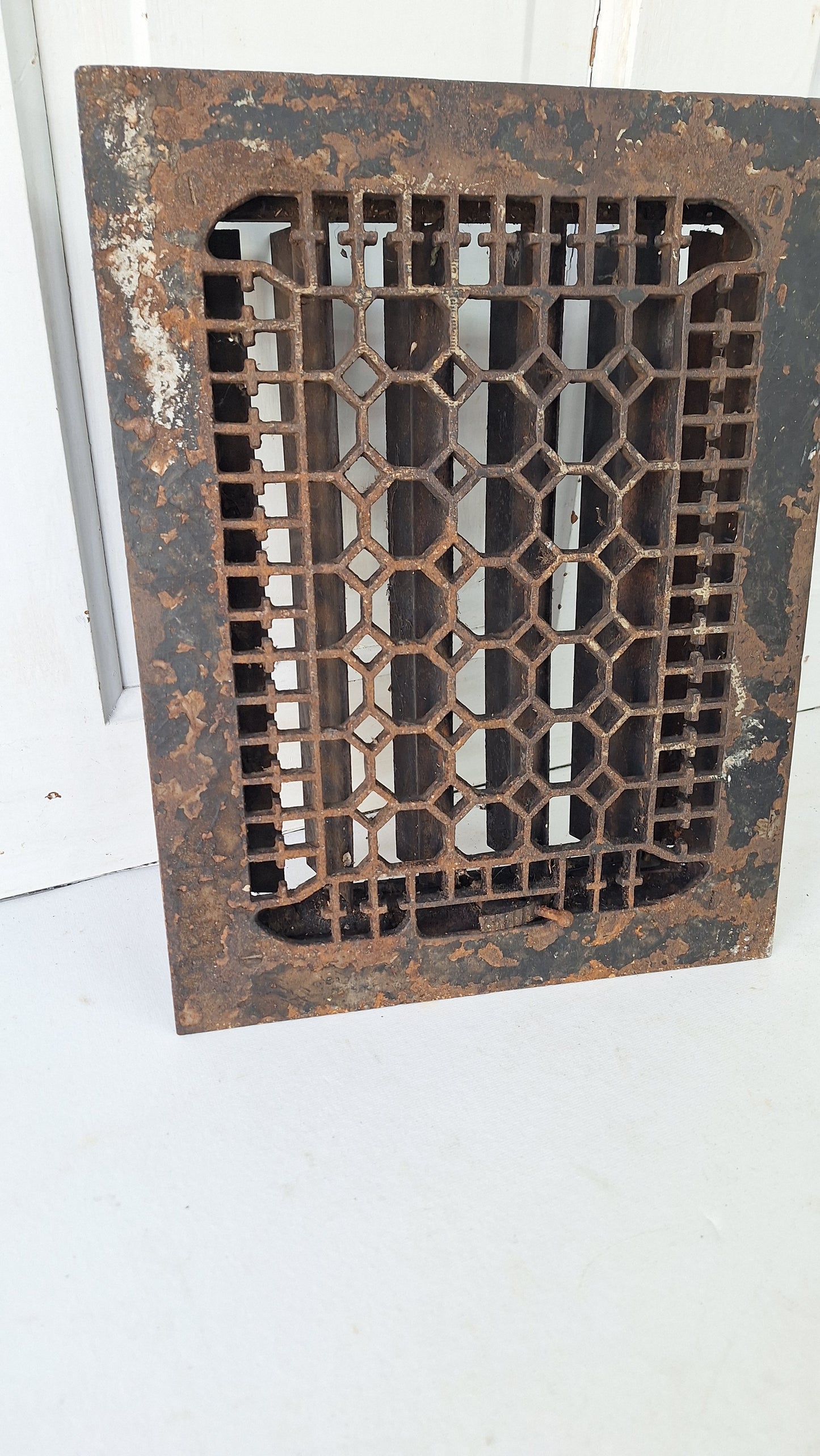 Antique Iron Lattice Pattern 14 x 11 Ornate Floor Grate, Antique Iron Vent Cover #060505