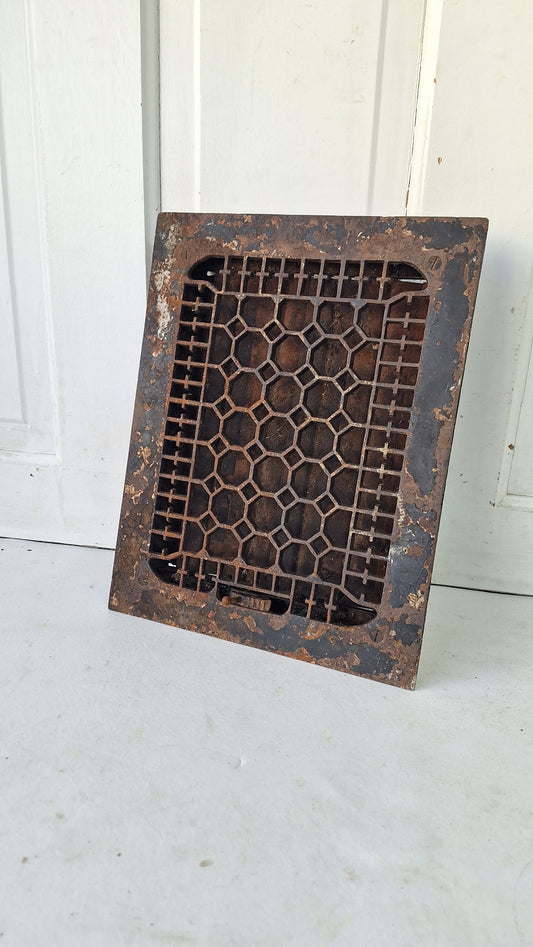 Antique Iron Lattice Pattern 14 x 11 Ornate Floor Grate, Antique Iron Vent Cover #060505