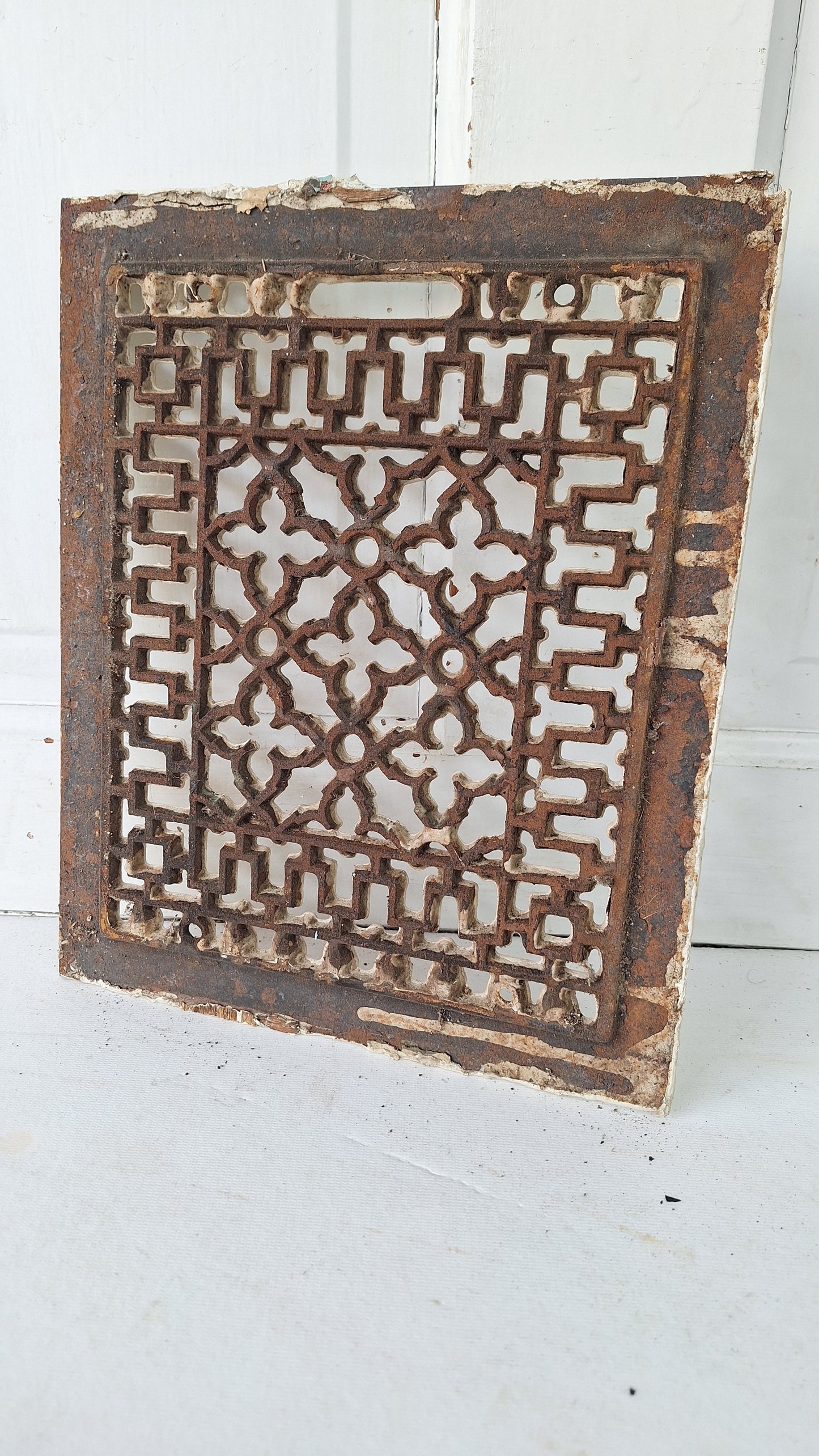 10 x 12" Fancy Pattern Antique Vent Cover, Cast Iron Ornate Heating Grate Cover