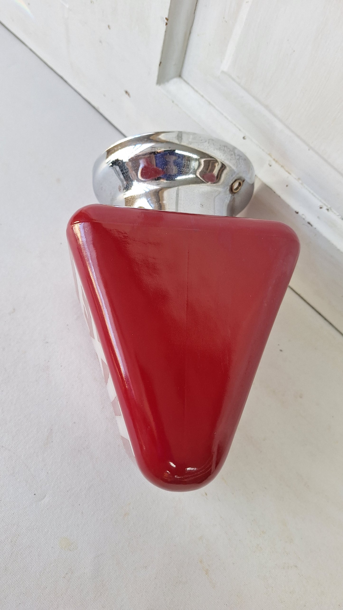 Vintage White and Red Exit Sign with Chrome Base, Wall Mounted Exit Sign