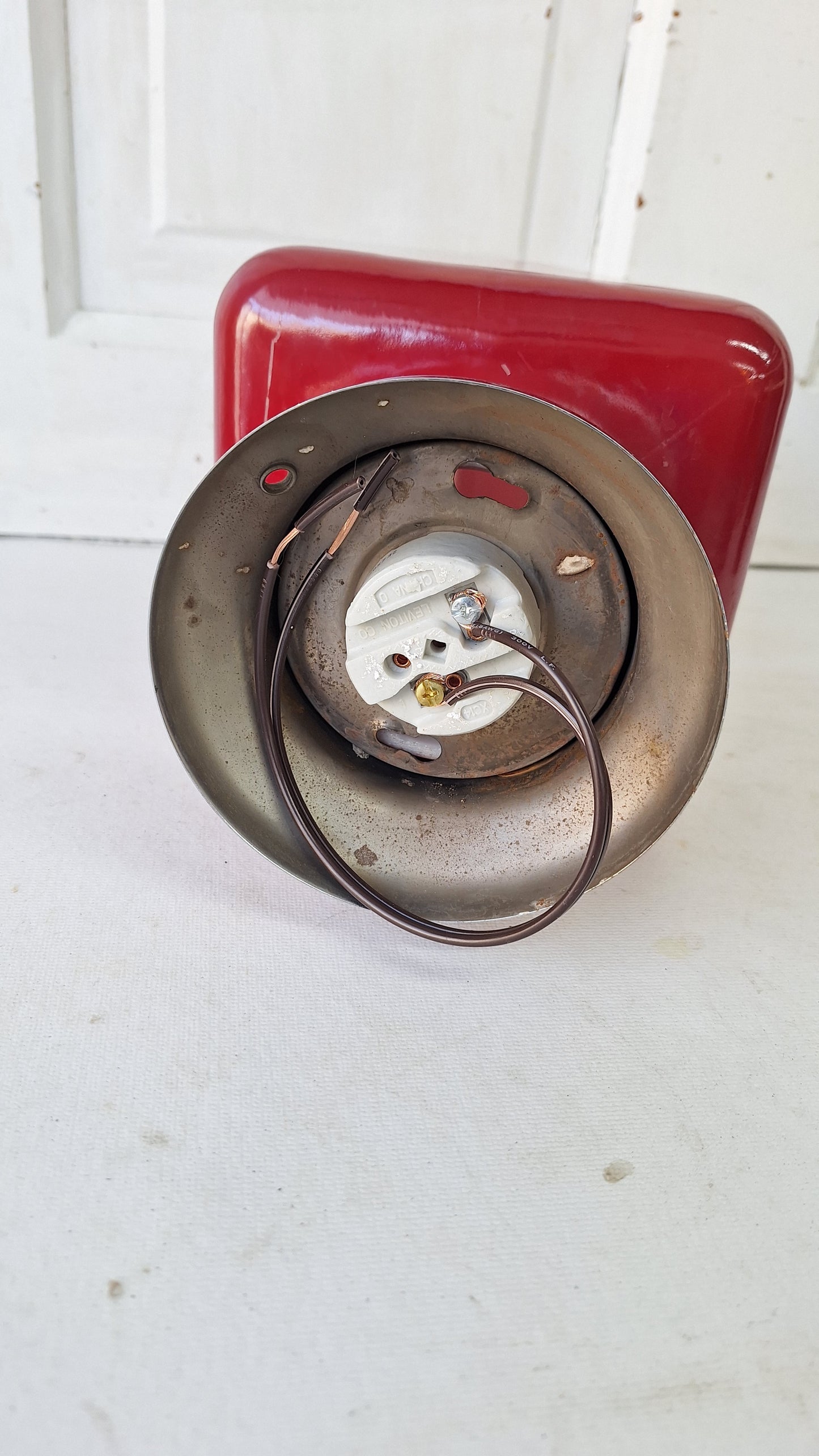 Vintage White and Red Exit Sign with Chrome Base, Wall Mounted Exit Sign